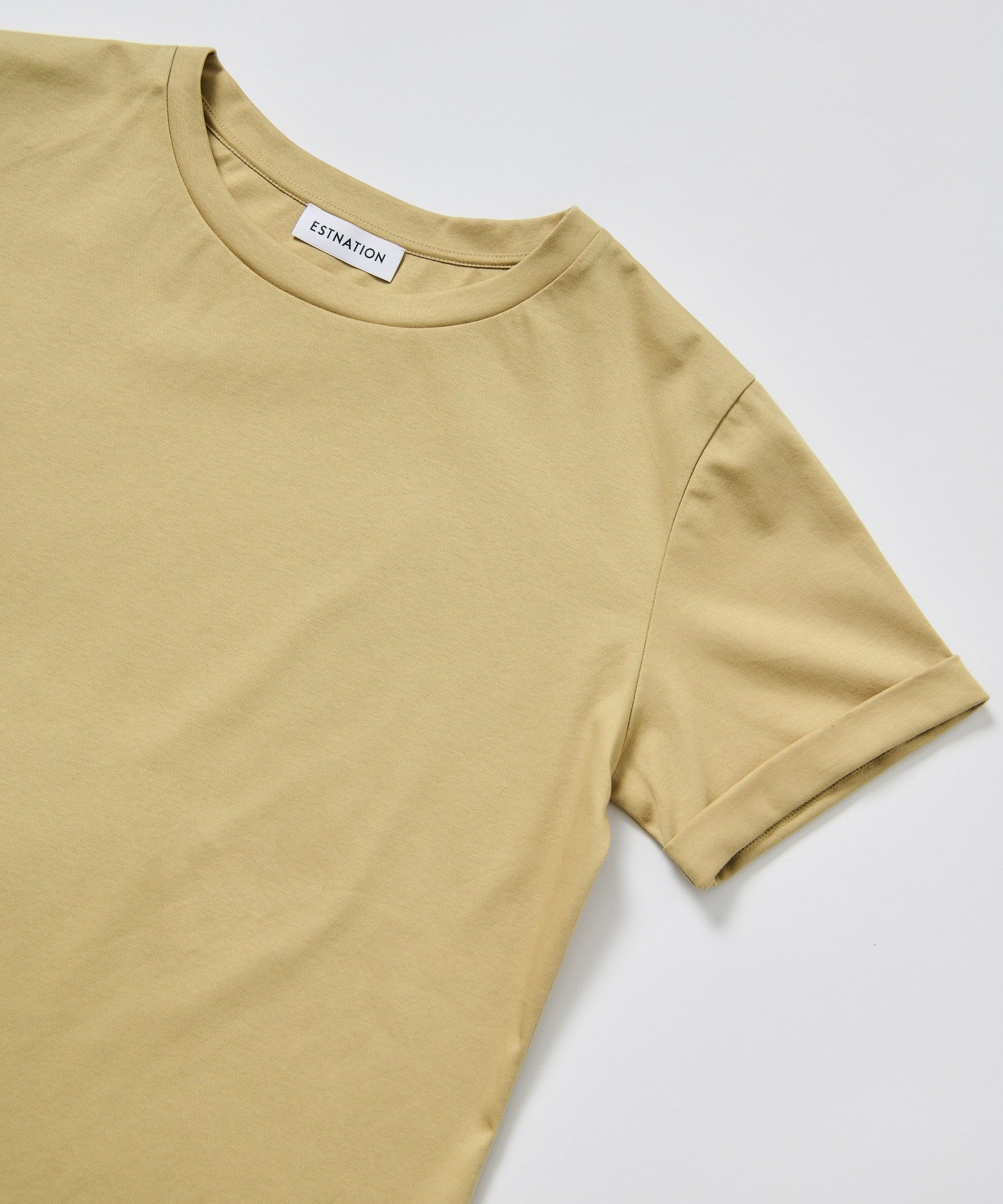 ESTNATION / アルビニ コットンスムース ロールアップ Tシャツ エストネーション トップス カットソー・Tシャツ ブラウン ネイビー ブラック ホワイト カーキグリーン ベージュ