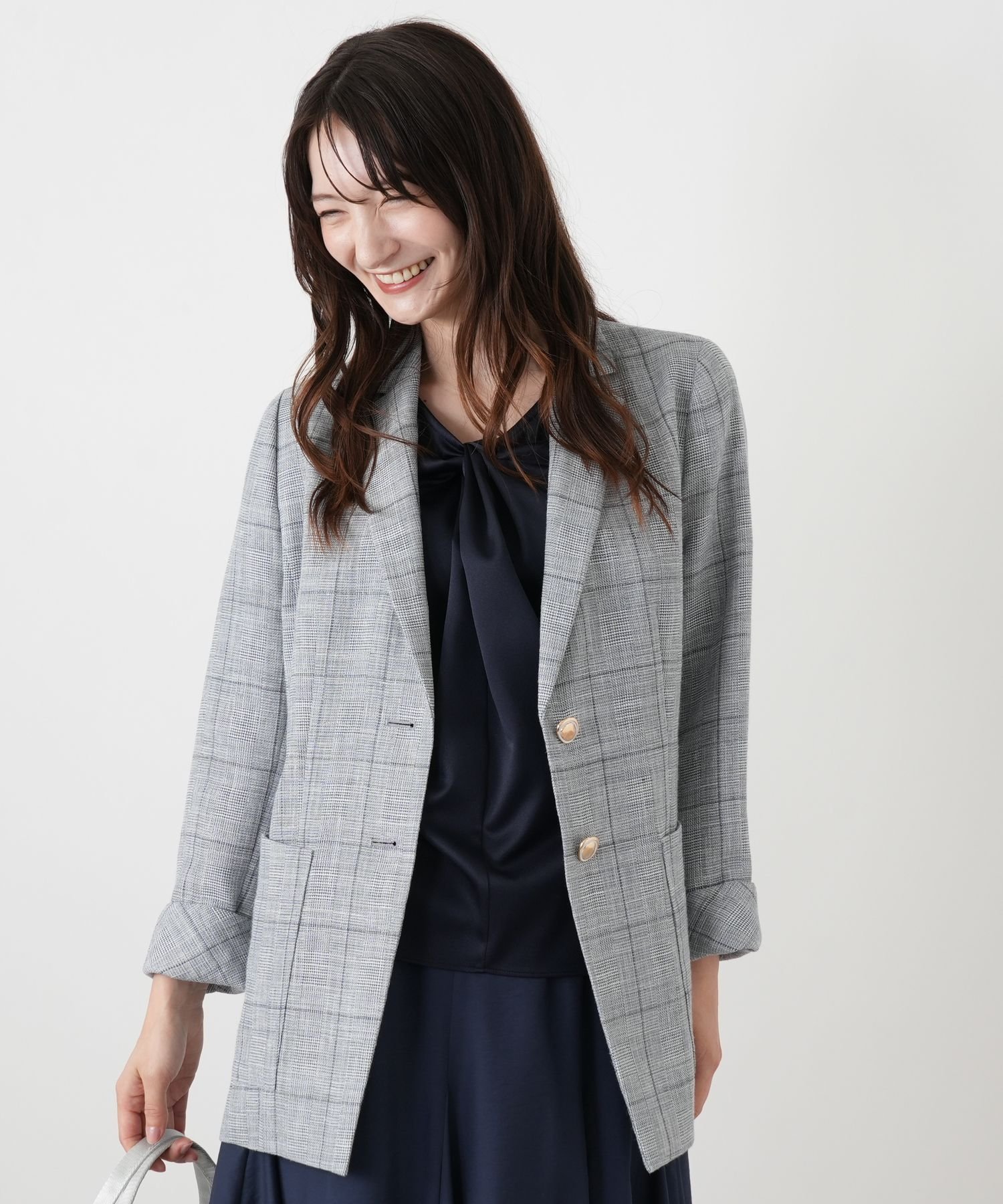 Leilian ウィンドーペンテーラードジャケット【ROCHAS Premiere】 レリアン ジャケット・アウター テーラードジャケット・ブレザー ブルー