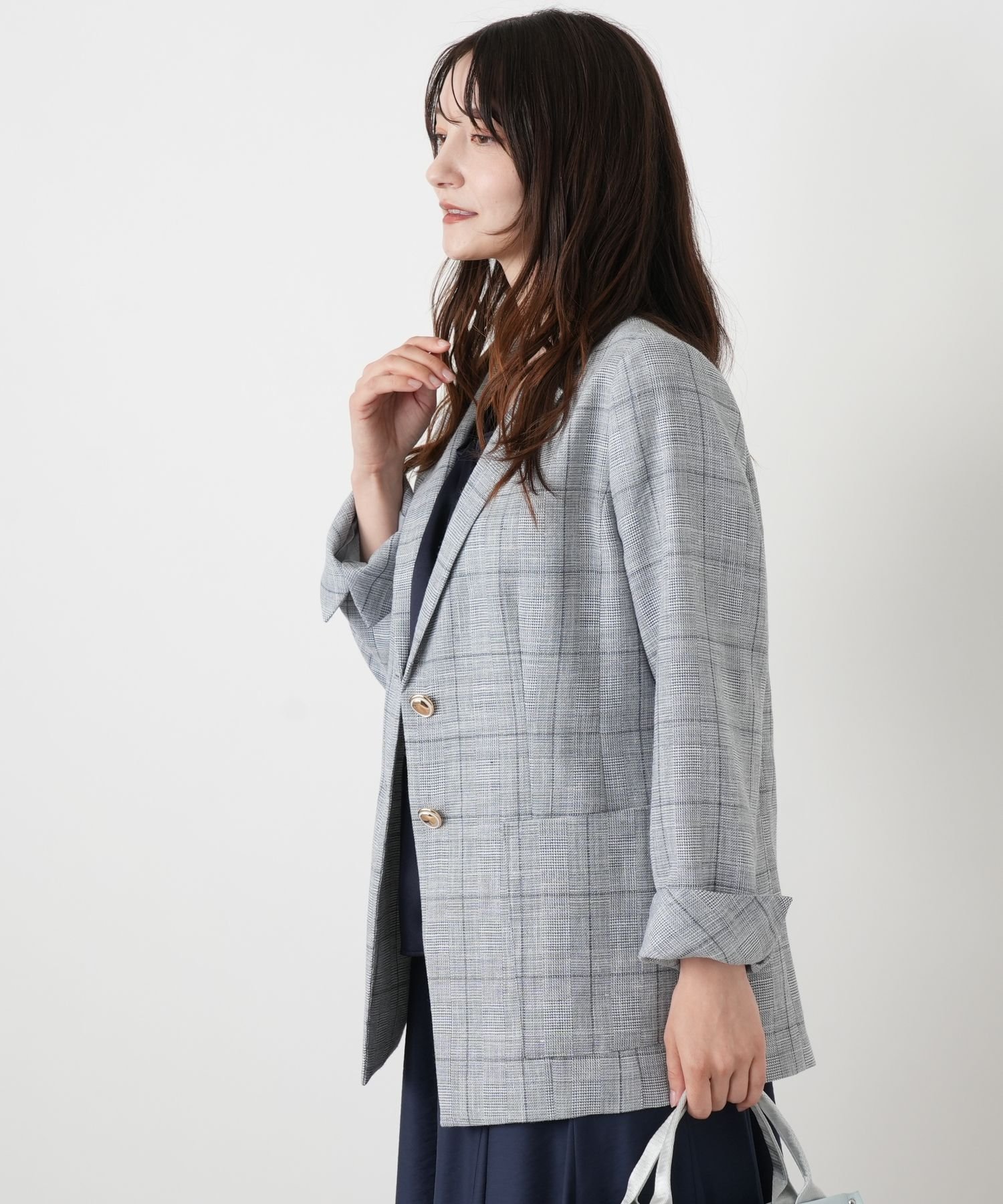 Leilian ウィンドーペンテーラードジャケット【ROCHAS Premiere】 レリアン ジャケット・アウター テーラードジャケット・ブレザー ブルー