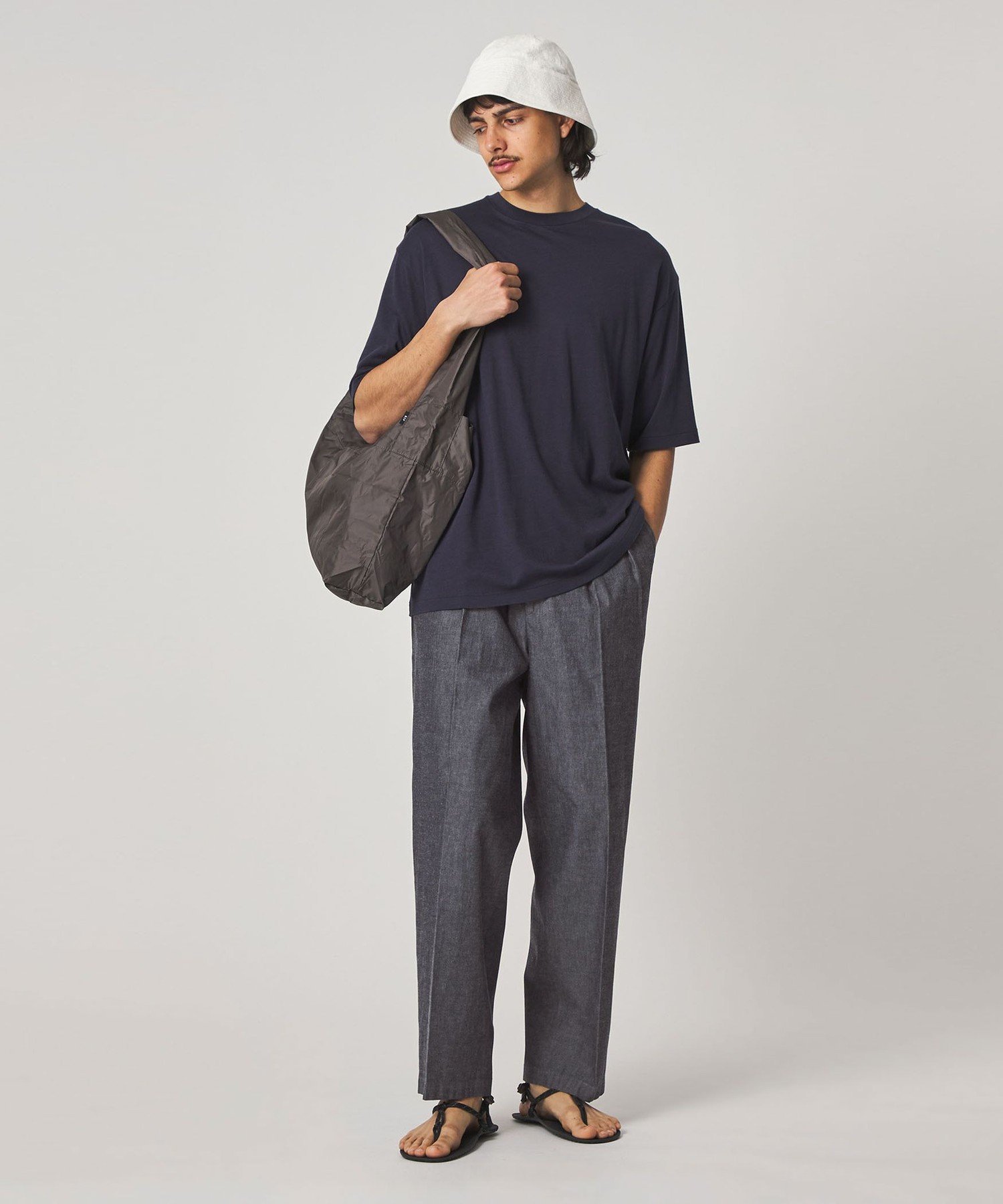 Steven Alan ＜Steven Alan＞ デニムシャンブレー イン ツープリーツ ドレス トラウザーズ ビューティー＆ユース ユナイテッドアローズ パンツ スラックス・ドレスパンツ ネイビー グレー
