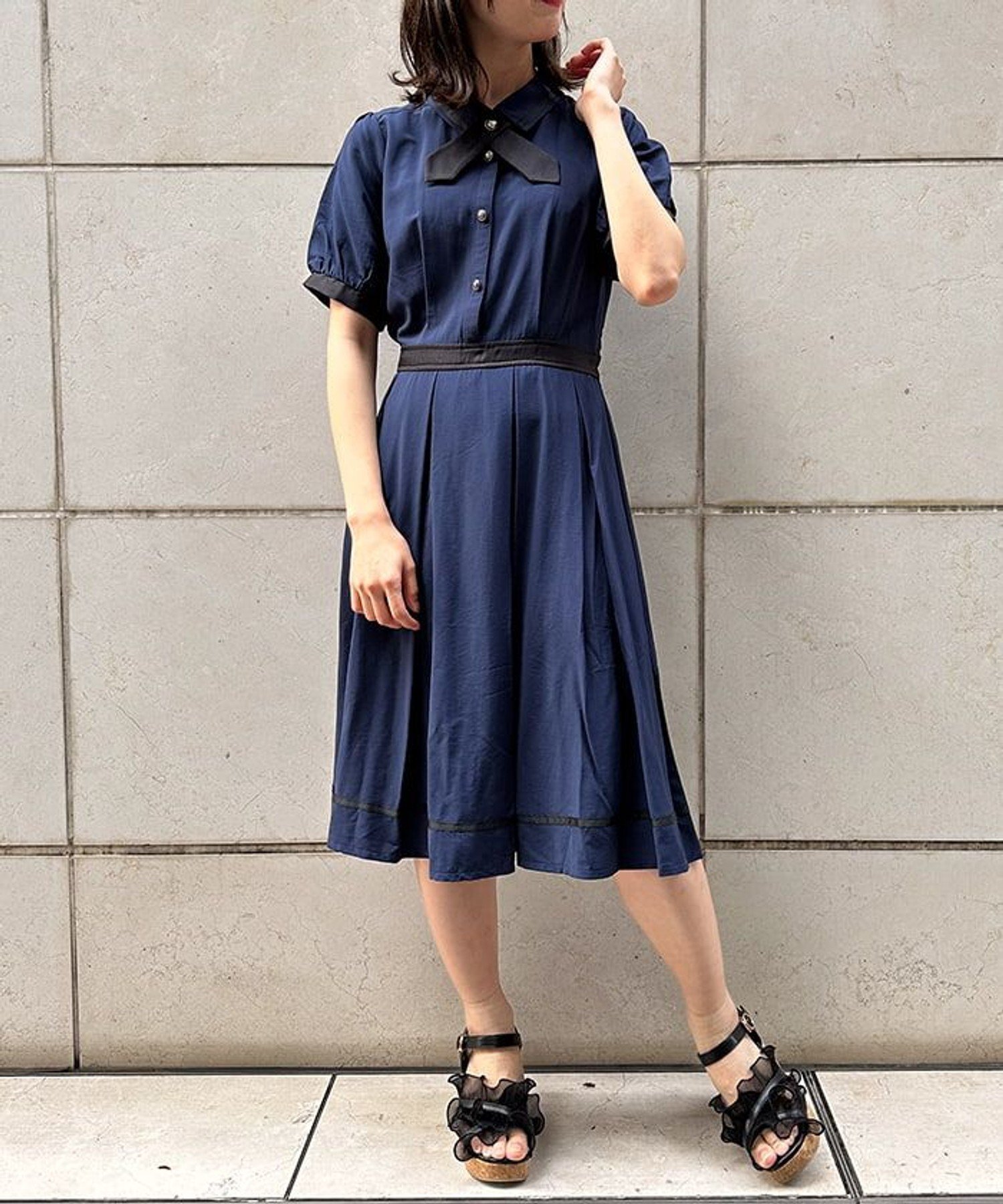 axes femme クロスタイ付ワンピース アクシーズファム ワンピース・ドレス ワンピース ネイビー レッド カーキ【送料無料】のサムネイル