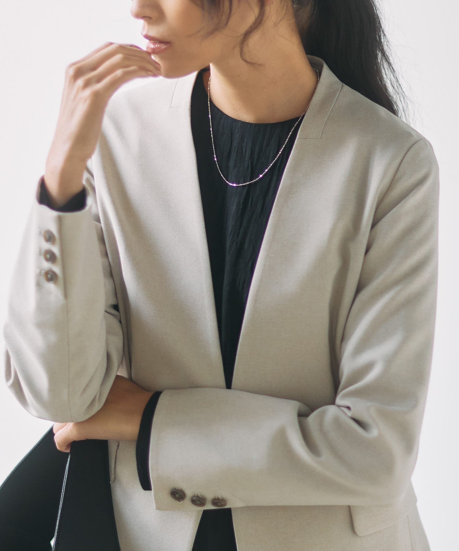 URBAN RESEARCH 『セットアップ対応』ノーカラージャケット アーバンリサーチ ジャケット・アウター ノーカラージャケット ベージュ ネイビー【送料無料】のサムネイル