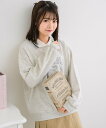 【SALE／30%OFF】ems excite 襟付きステッチ刺繍トレーナー レトロガール トップス スウェット・トレーナー ベージュ ブルー