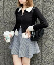 【SALE/50%OFF】clear 襟袖ショートフェザーダブルジップリブニットトップス クリア トップス ニット ホワイト グレー ブラック ピンク