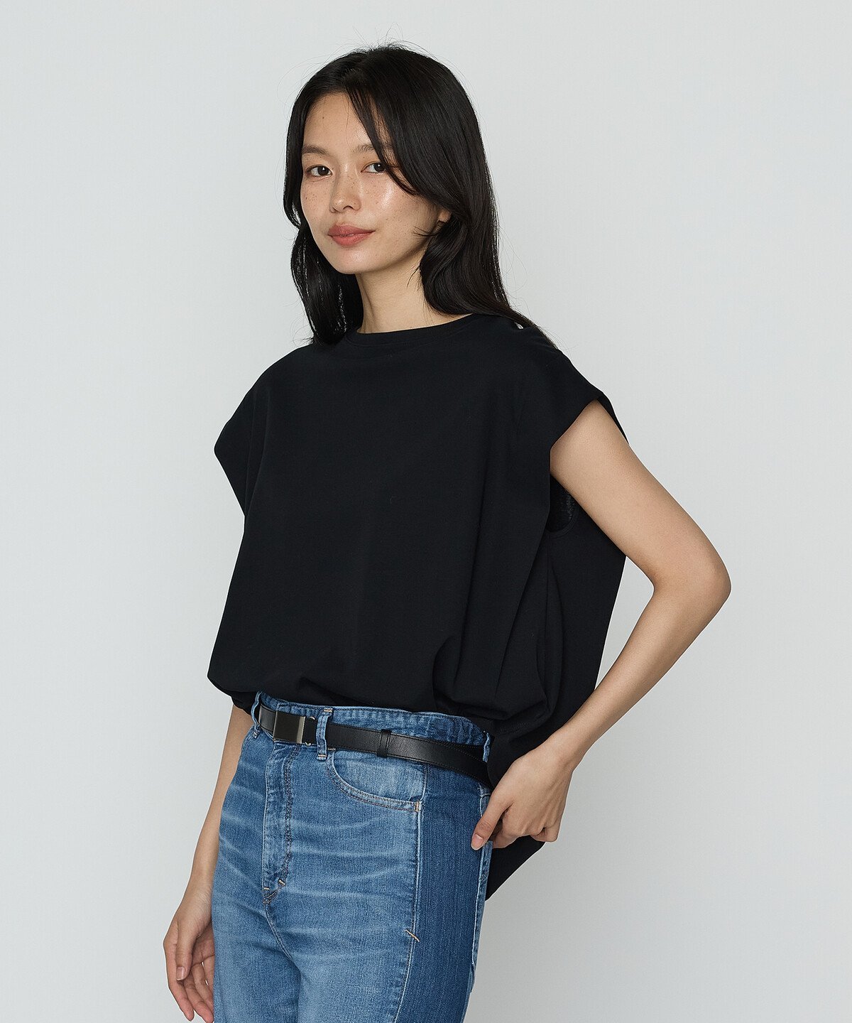 K.T KIYOKO TAKASE コットン強撚ポンチ ショルダータックTシャツ コムサ トップス カットソー・Tシャツ ホワイト ブラック ブラウン ベージュ ネイビー