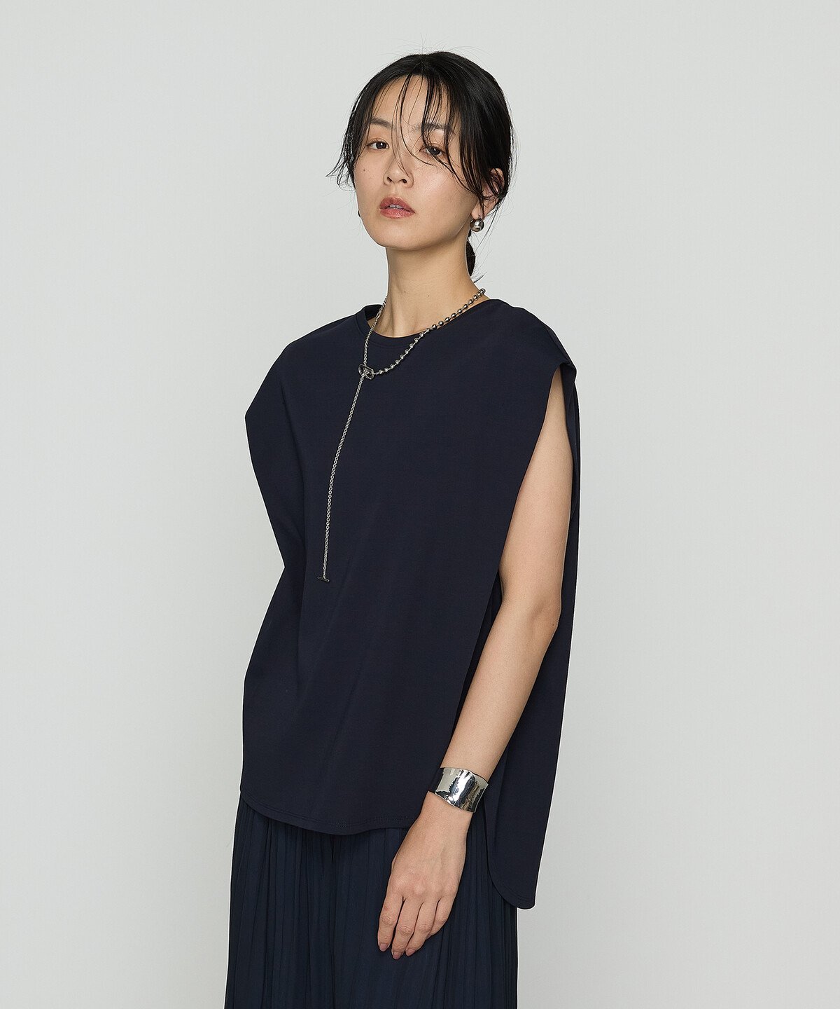 K.T KIYOKO TAKASE コットン強撚ポンチ ショルダータックTシャツ コムサ トップス カットソー・Tシャツ ホワイト ブラック ブラウン ベージュ ネイビー