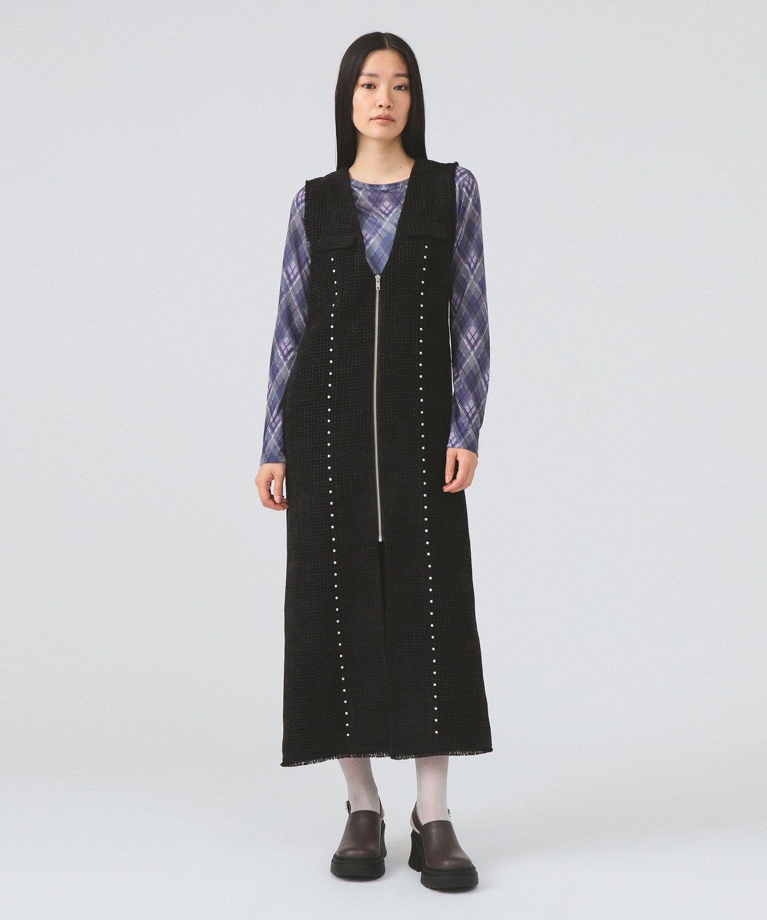 【SALE／40%OFF】Ray BEAMS ツイード スタッズ ノースリーブ ワンピース ビームス ウイメン ワンピース・ドレス その他のワンピース・ドレス ブラック ブラウン【送料無料】