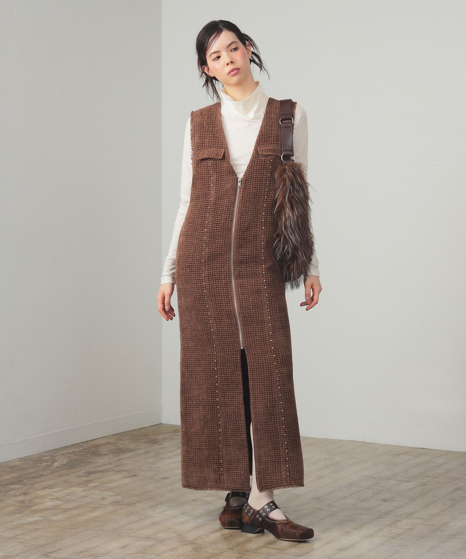 【SALE／40%OFF】Ray BEAMS ツイード スタッズ ノースリーブ ワンピース ビームス ウイメン ワンピース・ドレス その他のワンピース・ドレス ブラック ブラウン【送料無料】