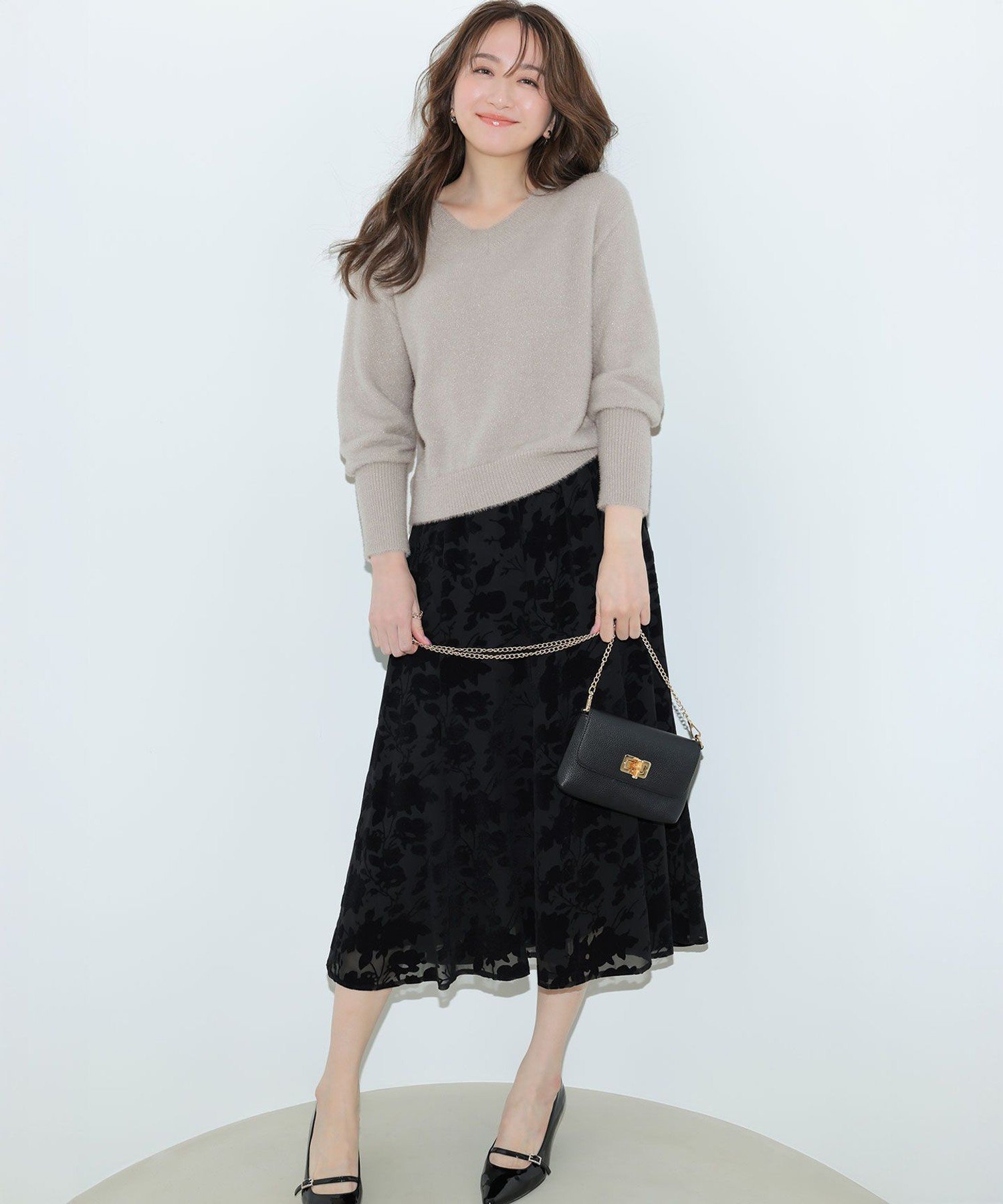 ANY SIS 【2SET】フェザー ニット × フロッキー スカート エニィスィス ジャケット・アウター テーラー..