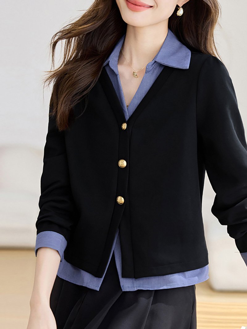 Doux Belle レイヤード風シャツ*カーデ風トップス レディース トップス ドゥー・ベル トップス シャツ・ブラウス ブラック【送料無料】