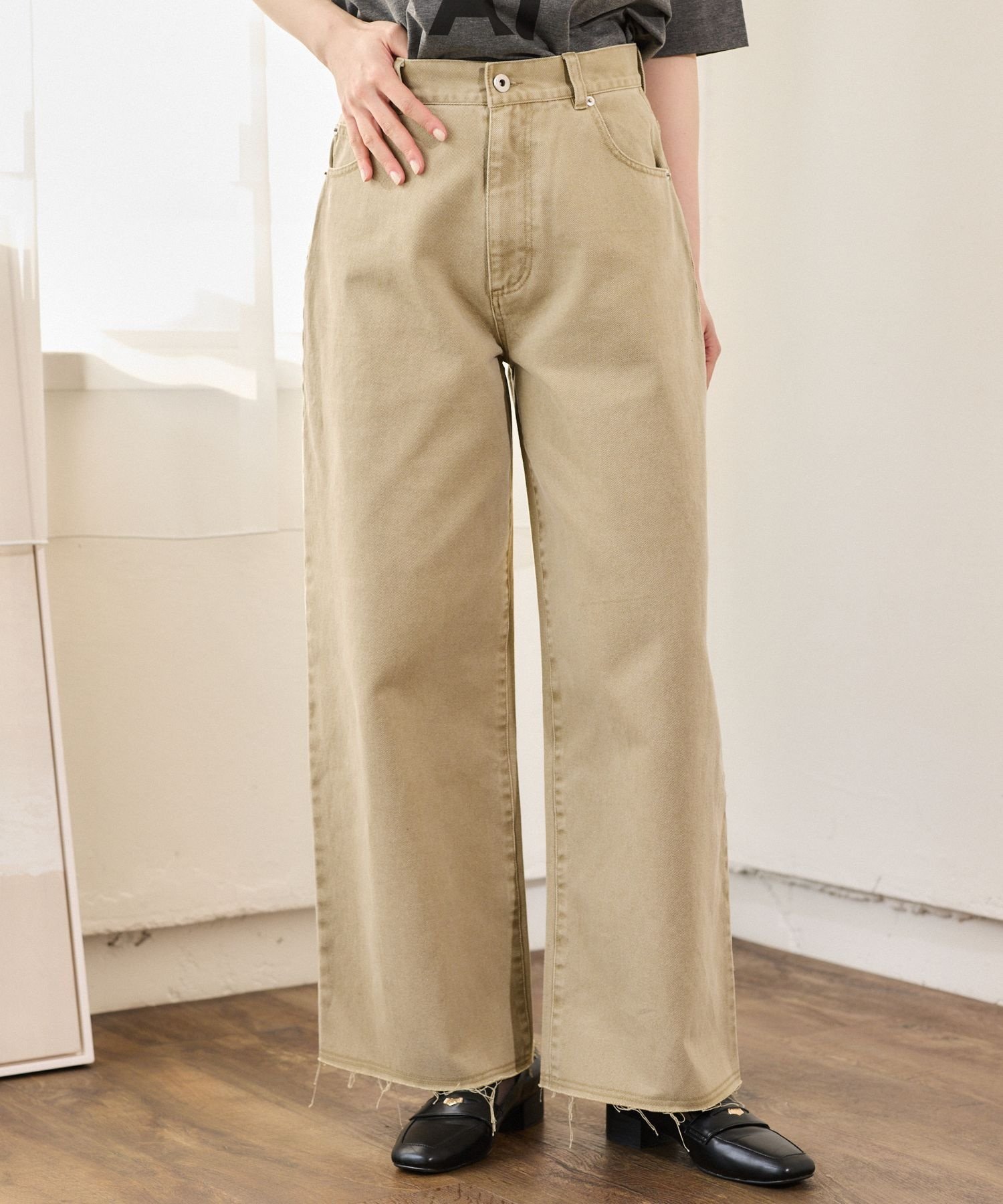 mysty woman 硫化染めツイルパンツ ミスティウーマン パンツ その他のパンツ ベージュ ホワイト