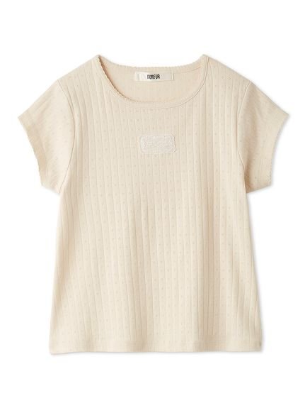 【WEB限定カラー】レースワッペンコンパクトTシャツ ファーファー トップス カットソー・Tシャツ ピンク レッド ブラック ホワイト