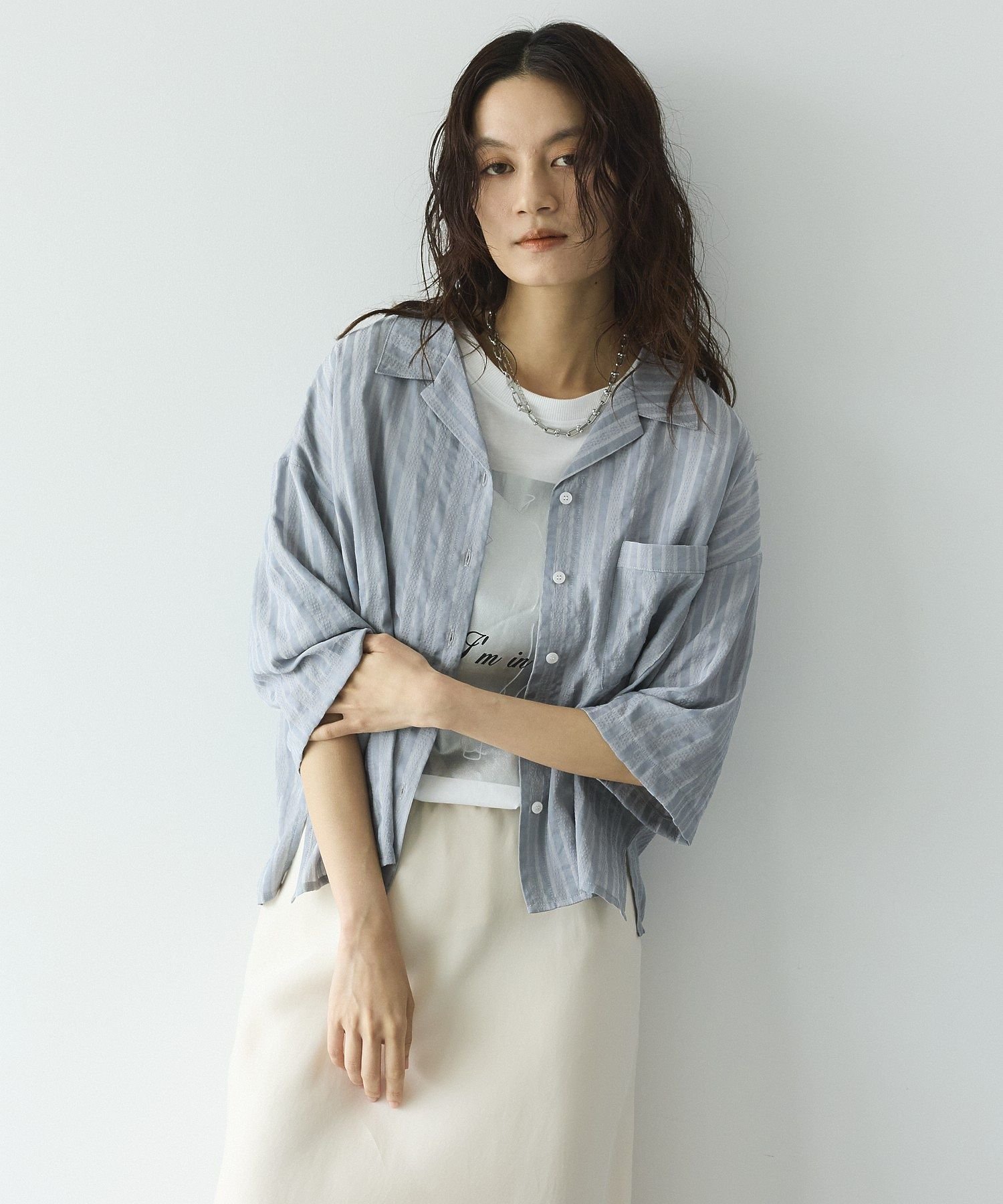GARAGE OF GOOD CLOTHING ストライプ開襟ハーフスリーブシャツ ガレージ オブ グッド クロージング トップス シャツ・ブラウス グレー【送料無料】