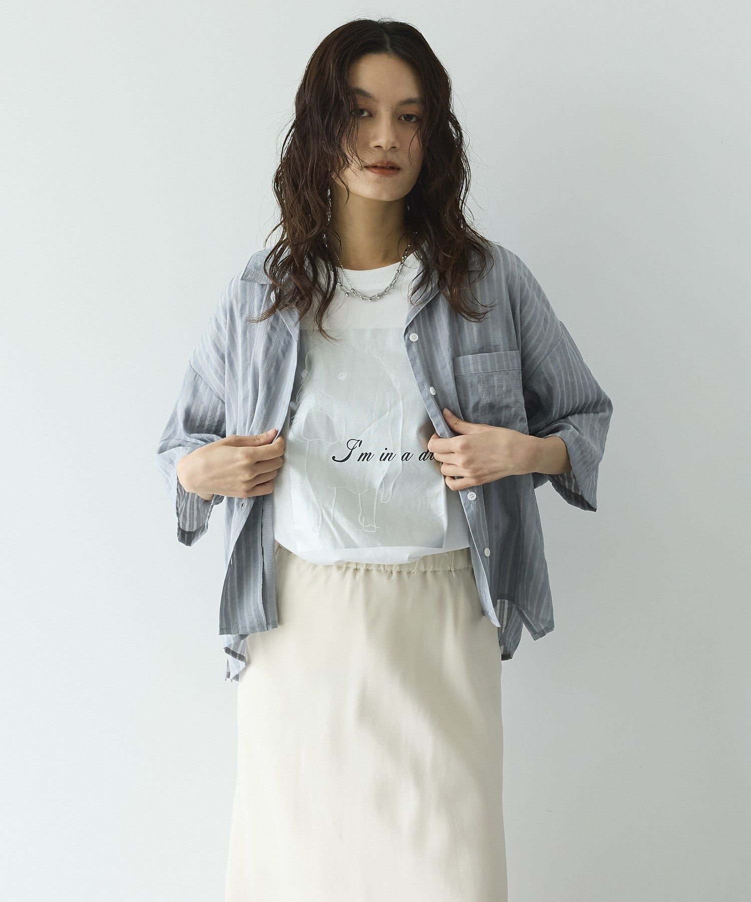 GARAGE OF GOOD CLOTHING ストライプ開襟ハーフスリーブシャツ ガレージ オブ グッド クロージング トップス シャツ・ブラウス グレー【送料無料】