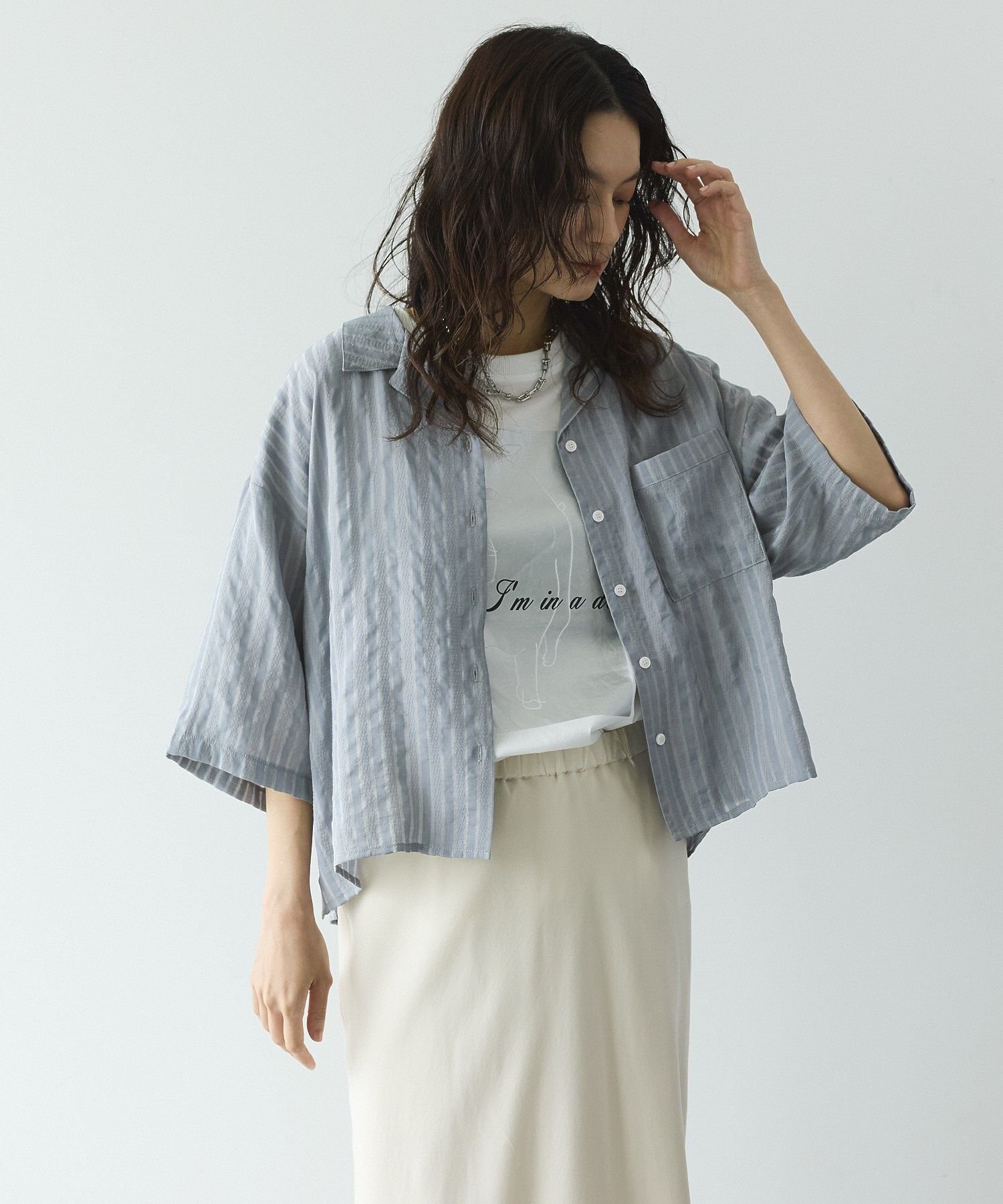 GARAGE OF GOOD CLOTHING ストライプ開襟ハーフスリーブシャツ ガレージ オブ グッド クロージング トップス シャツ・ブラウス グレー【送料無料】