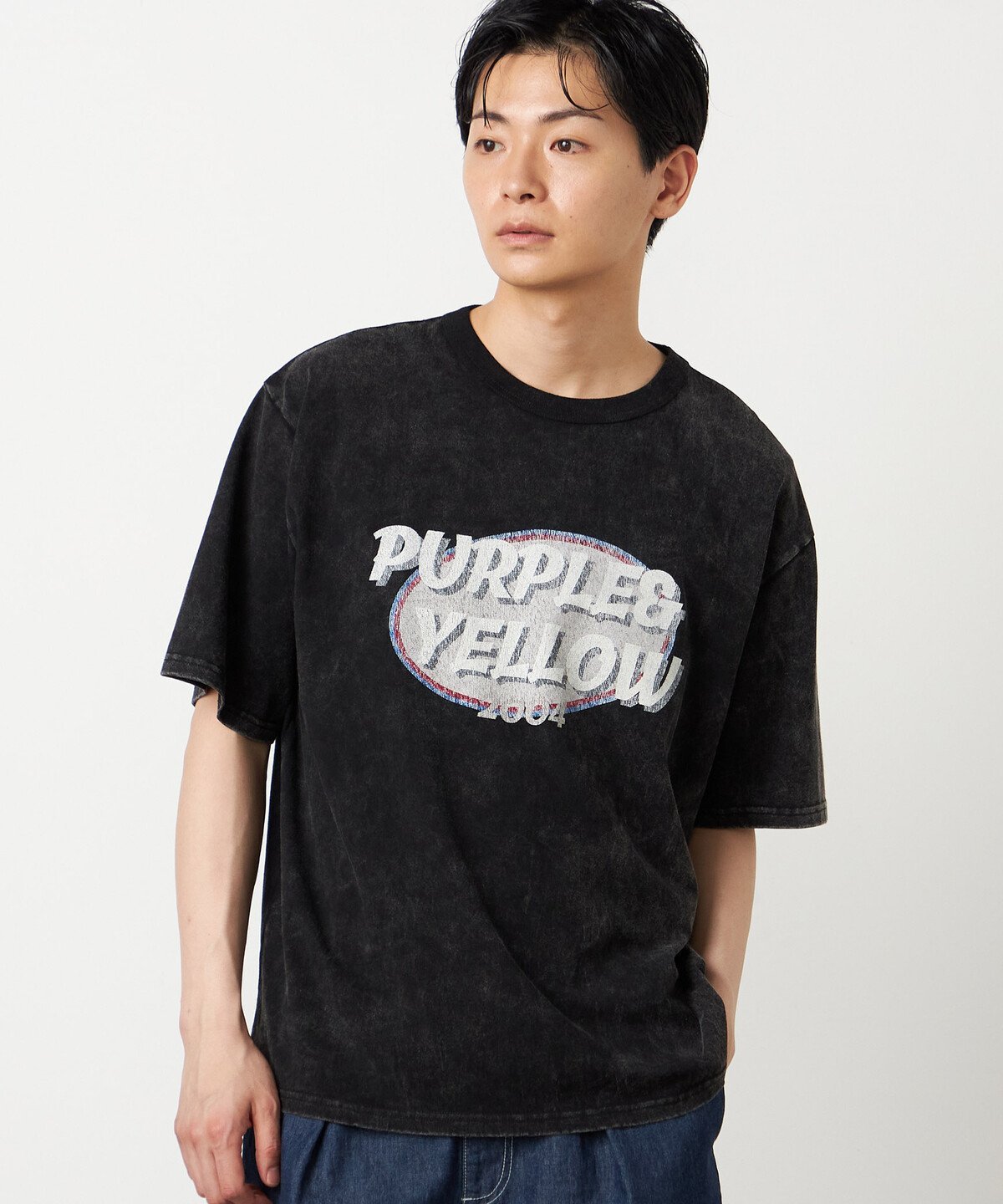 Purple&Yellow カスレロゴプリント フロスト半袖Tシャツ コムサイズム トップス カットソー・Tシャツ オレンジ ホワイト ブラック グリーン