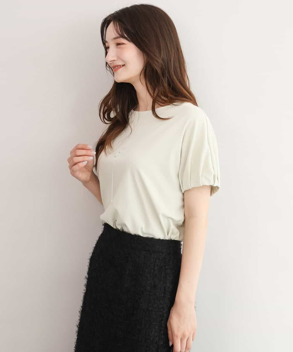 MK MICHEL KLEIN [UVカット/接触冷感/洗える]ギャザータックスリーブカットソー エムケーミッシェルクラン トップス カットソー・Tシャツ ブラック