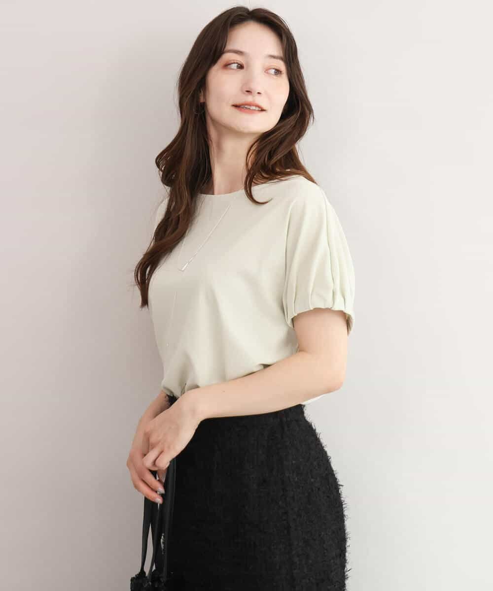 MK MICHEL KLEIN [UVカット/接触冷感/洗える]ギャザータックスリーブカットソー エムケーミッシェルクラン トップス カットソー・Tシャツ ブラック