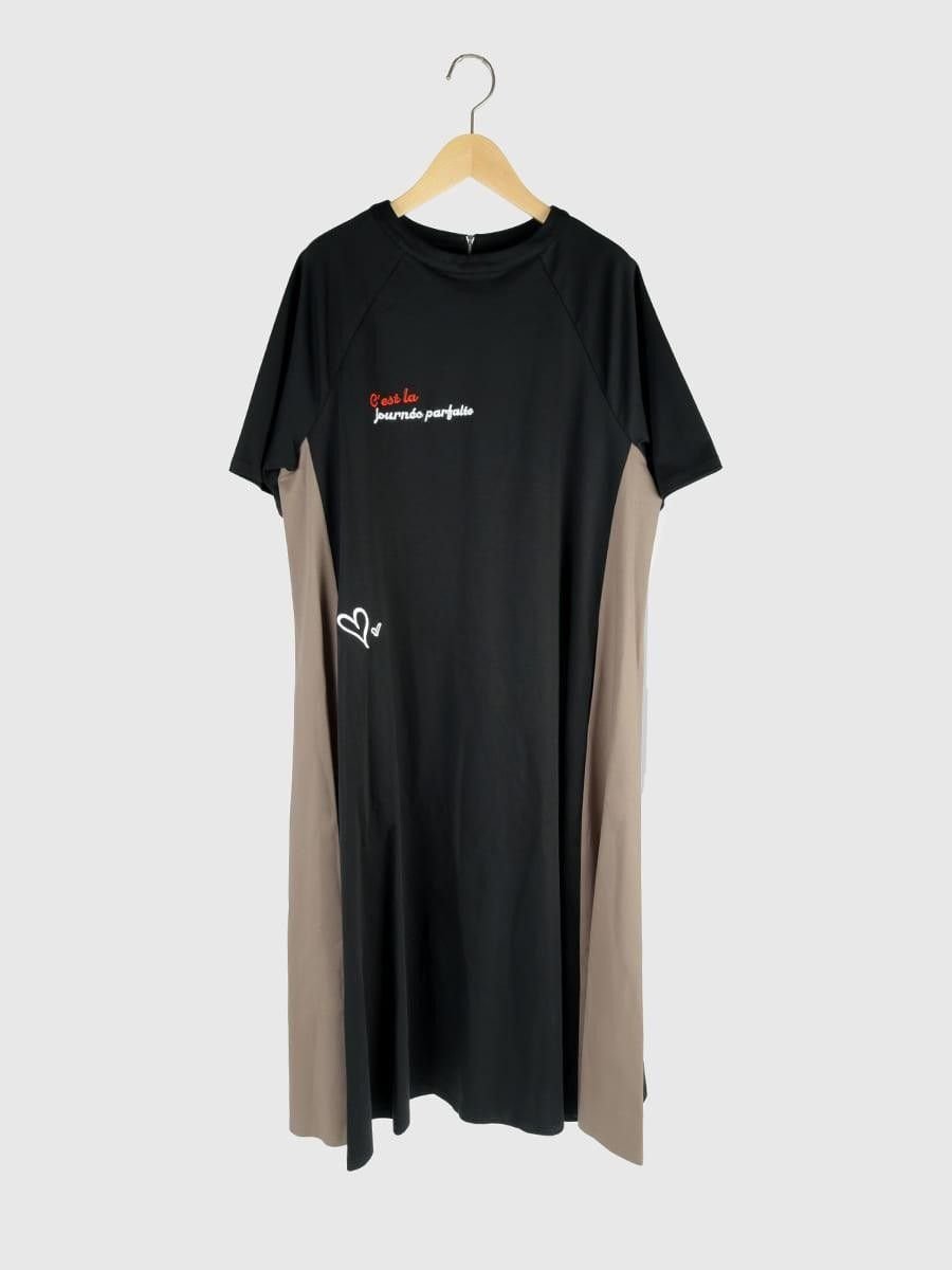 【SALE／29%OFF】Vin レタリング×刺繍モチーフカットワンピース ヴァン ワンピース・ドレス その他のワンピース・ドレス グレー ブラック【送料無料】