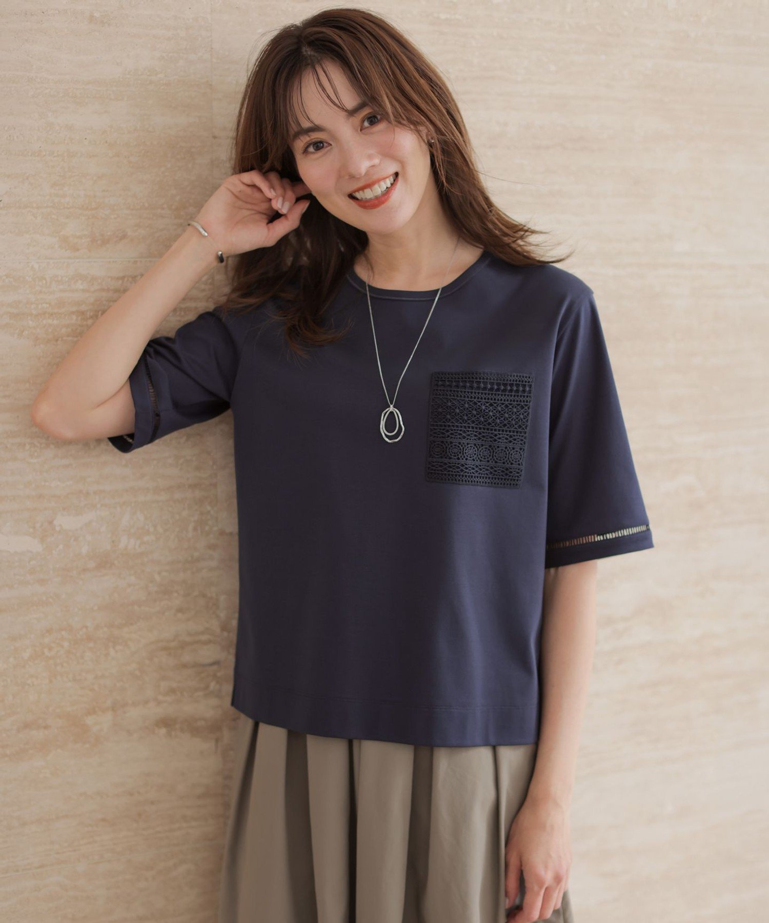 J.PRESS 【一枚で着映え】レーシーコンビ ポケットデザイン カットソー ジェイプレス トップス カットソー・Tシャツ ネイビー ホワイト ベージュ ブルー
