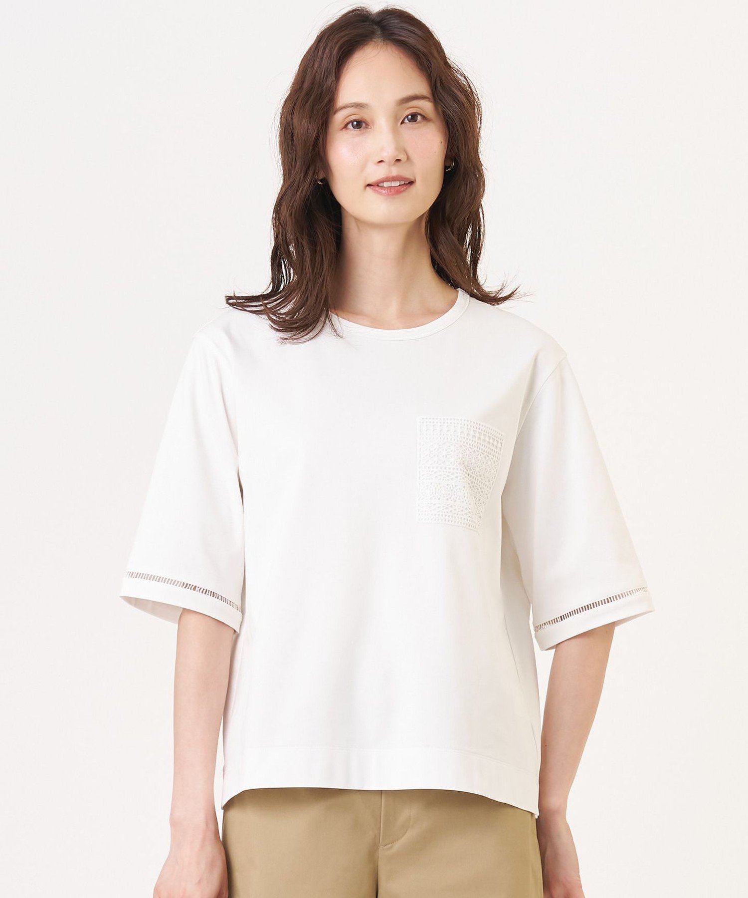 J.PRESS 【一枚で着映え】レーシーコンビ ポケットデザイン カットソー ジェイプレス トップス カットソー・Tシャツ ネイビー ホワイト ベージュ ブルー