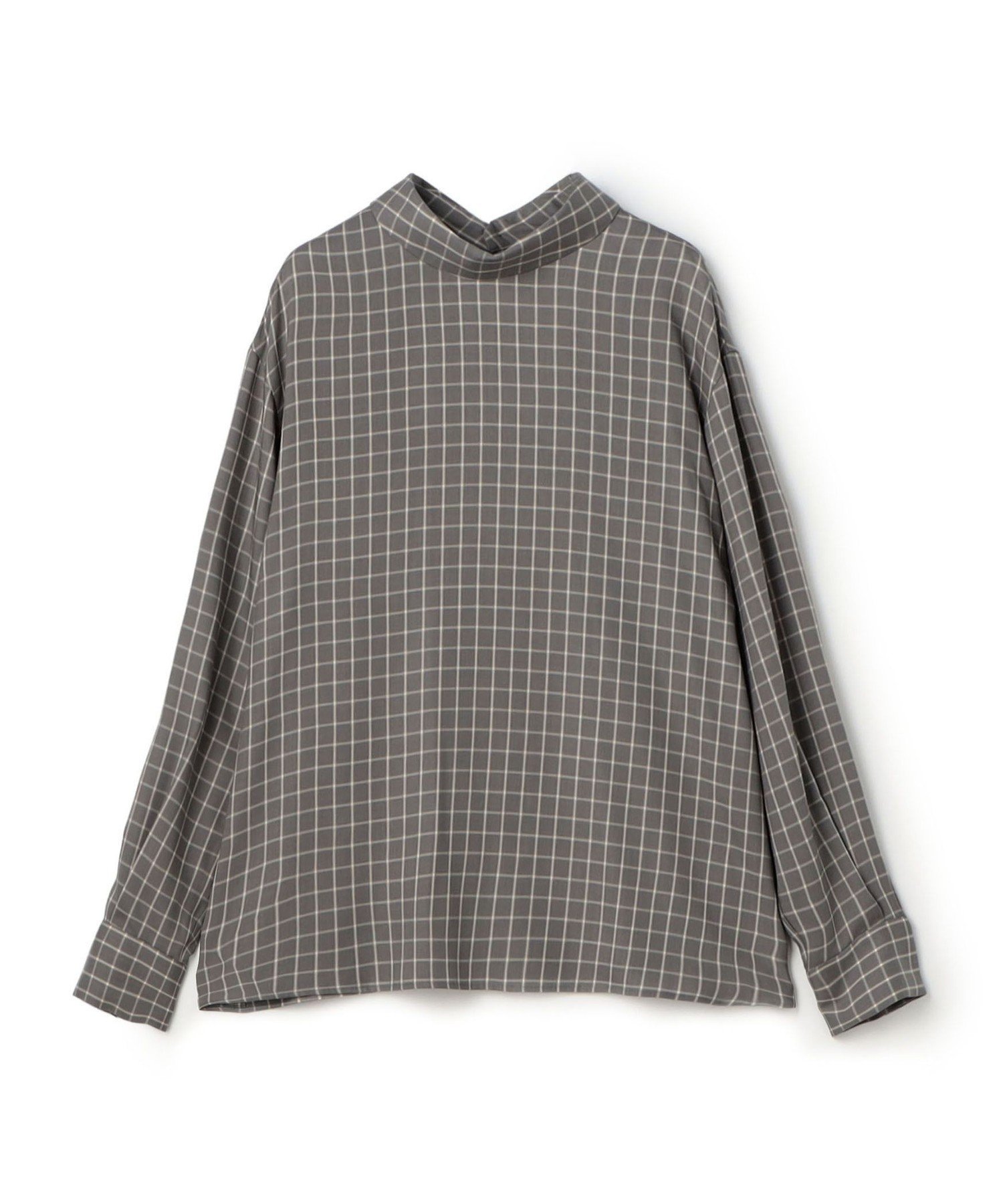 【WEB先行予約】セルロースツイルプラッド ハイネックブラウス トゥモローランド トップス シャツ・ブラウス ブラック グレー