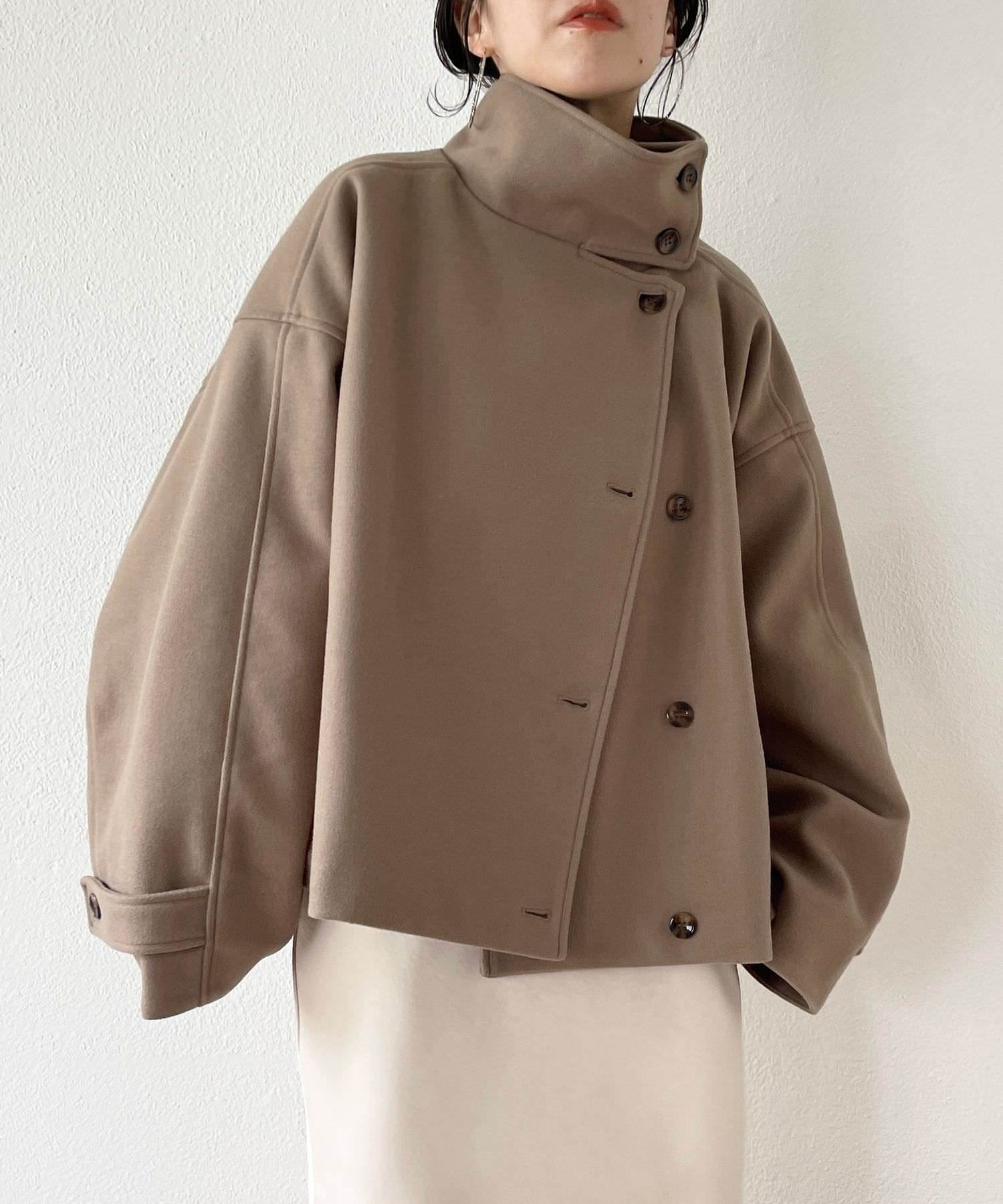 wee9s smooth touch stand neck short coat? ノット アット ジャケット・アウター ステンカラーコート ベージュ ブラック