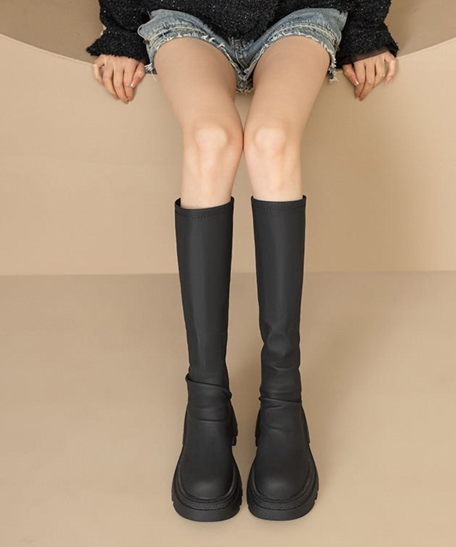 c.u.l 厚底 ストレッチ バックジップロングブーツ culs145 チュクラ シューズ・靴 ブーツ ブラウン ブラック【送料無料】