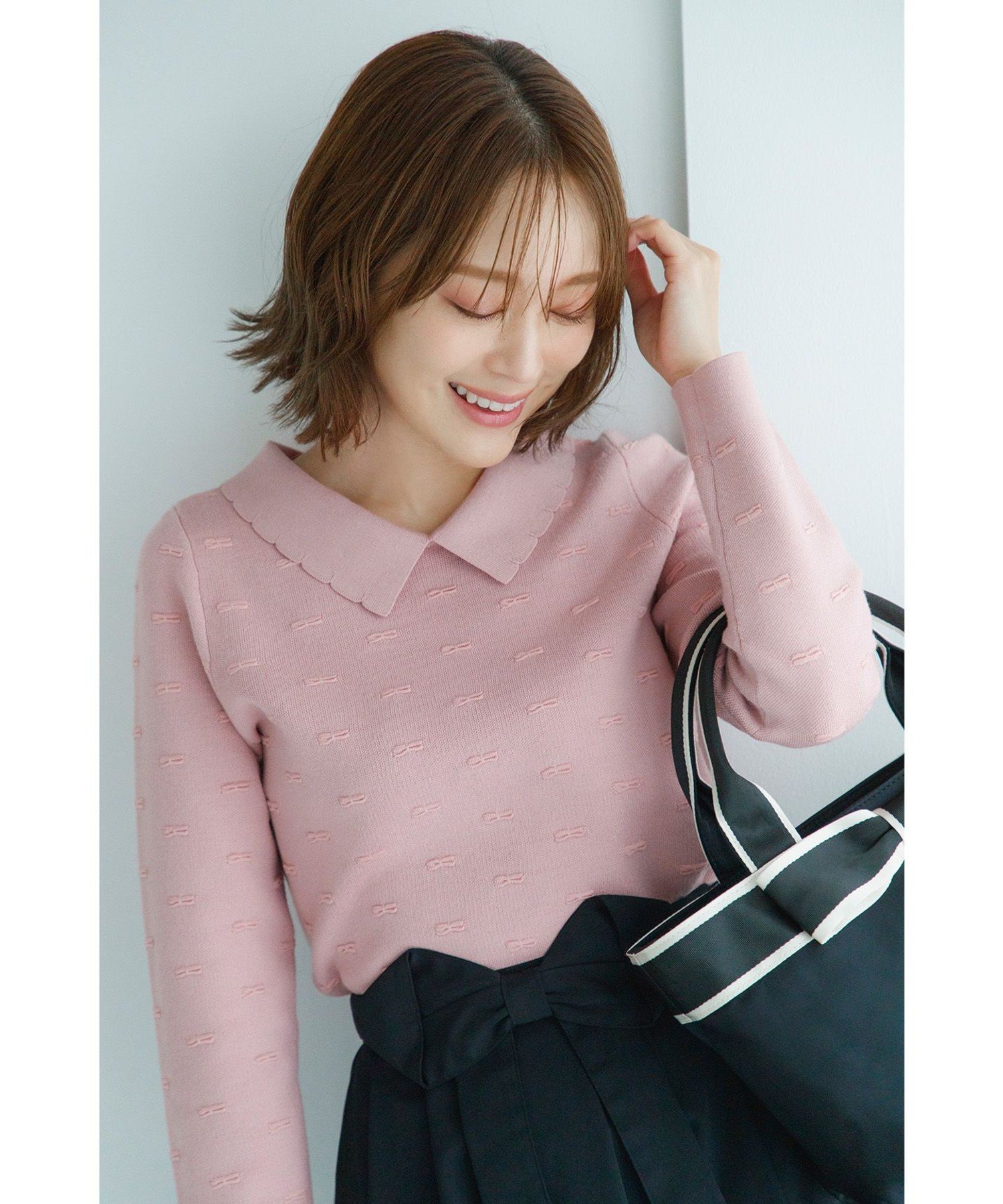 【SALE／30%OFF】TOCCA 【chayさん着用】RIBBON BLOOM プルオーバー トッカ トップス ニット ブラック ピンク【送料無料】