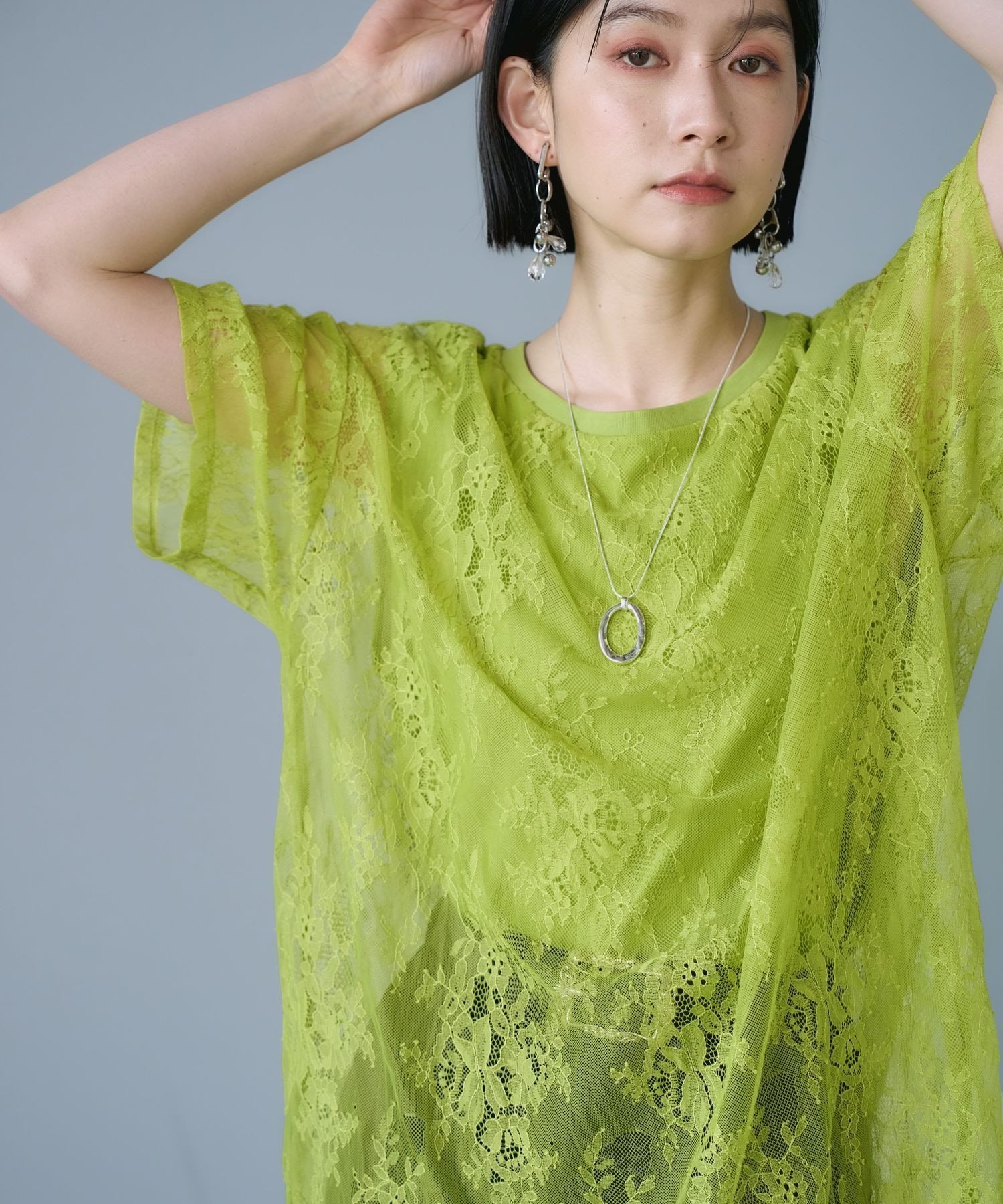 HARE レースレイヤーTシャツ ハレ トップス カットソー・Tシャツ ブルー ブラック