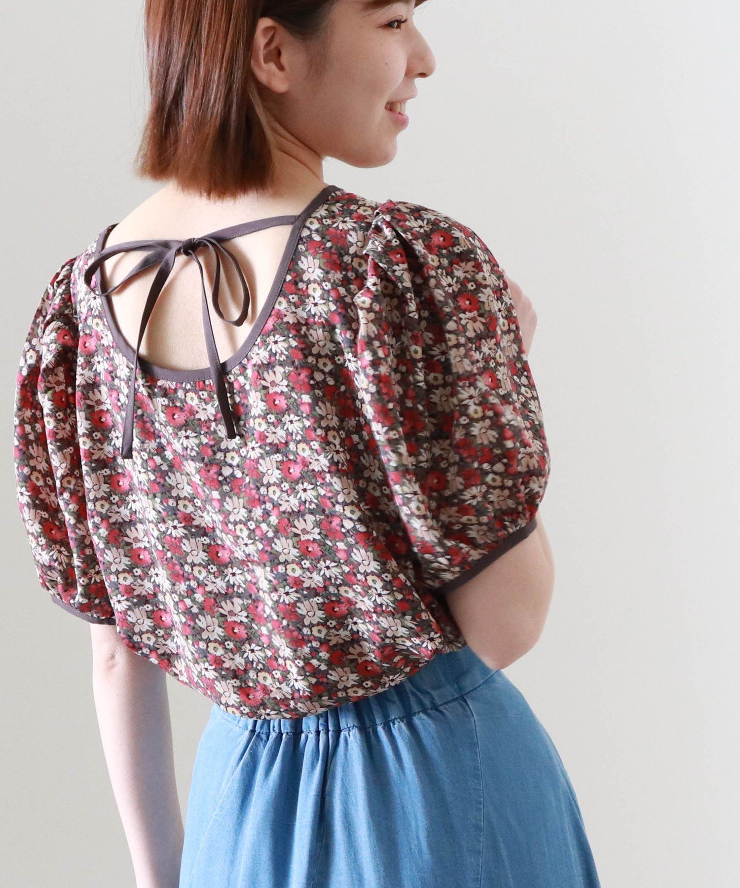 【SALE／35%OFF】cheek 花柄プリントパイピングブラウス チーク トップス シャツ・ブラウス レッド イエローのサムネイル