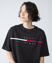 TOMMY HILFIGER (U)TOMMY HILFIGER(トミーヒルフィガー) トミーヒルフィガー オーバーサイズ半袖Tシャツ トミーヒルフィガー トップス カットソー・Tシャツ ブラック ホワイト【送料無料】