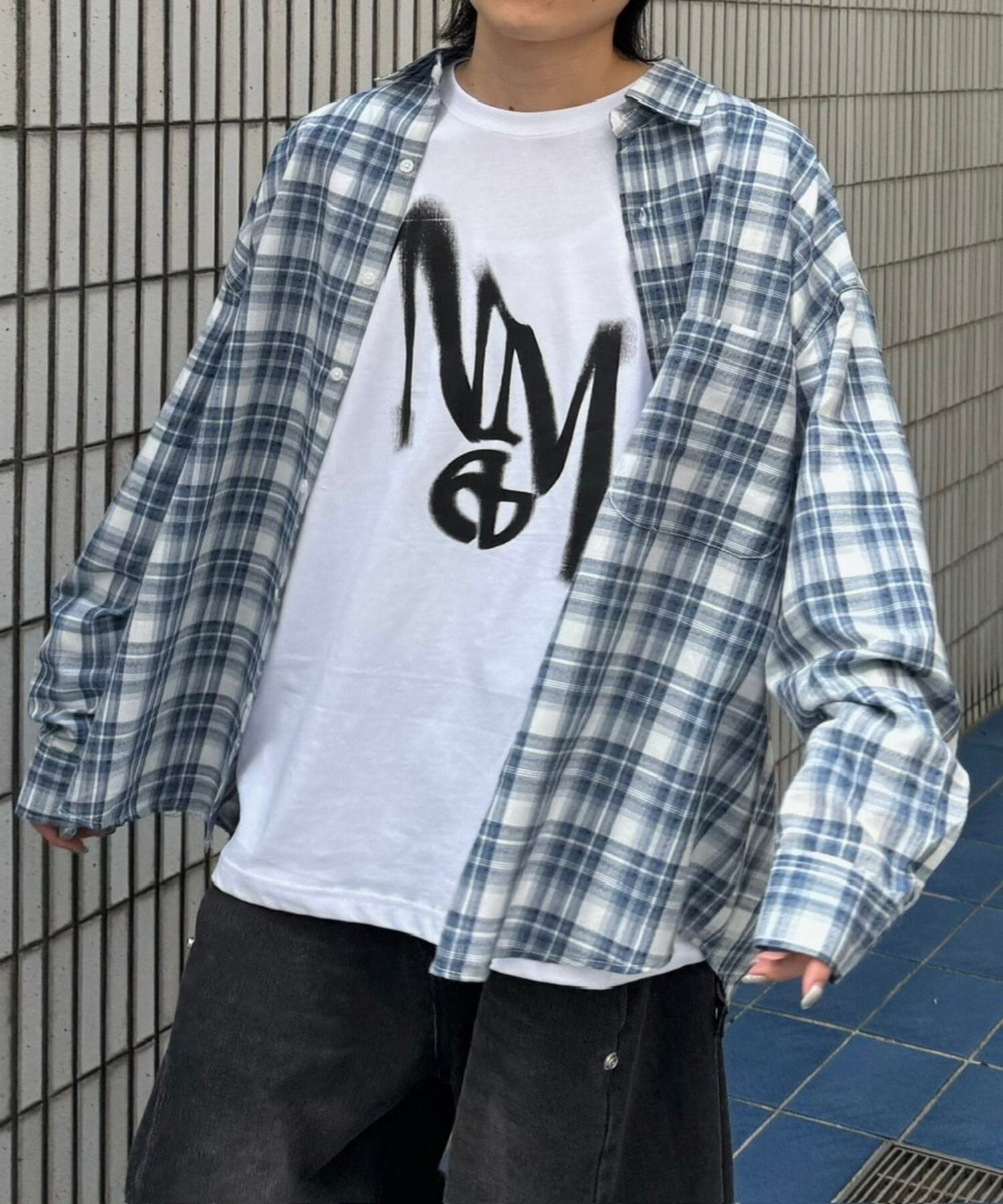 Chikashitsu + 【Chikashitsu +】over fit check shirt チェックシャツ 柄シャツ オーバーサイズ ネバーマインドザエックスユー／チカシツプラス トップス シャツ・ブラウス レッド ブルー カーキグリーン【送料無料】