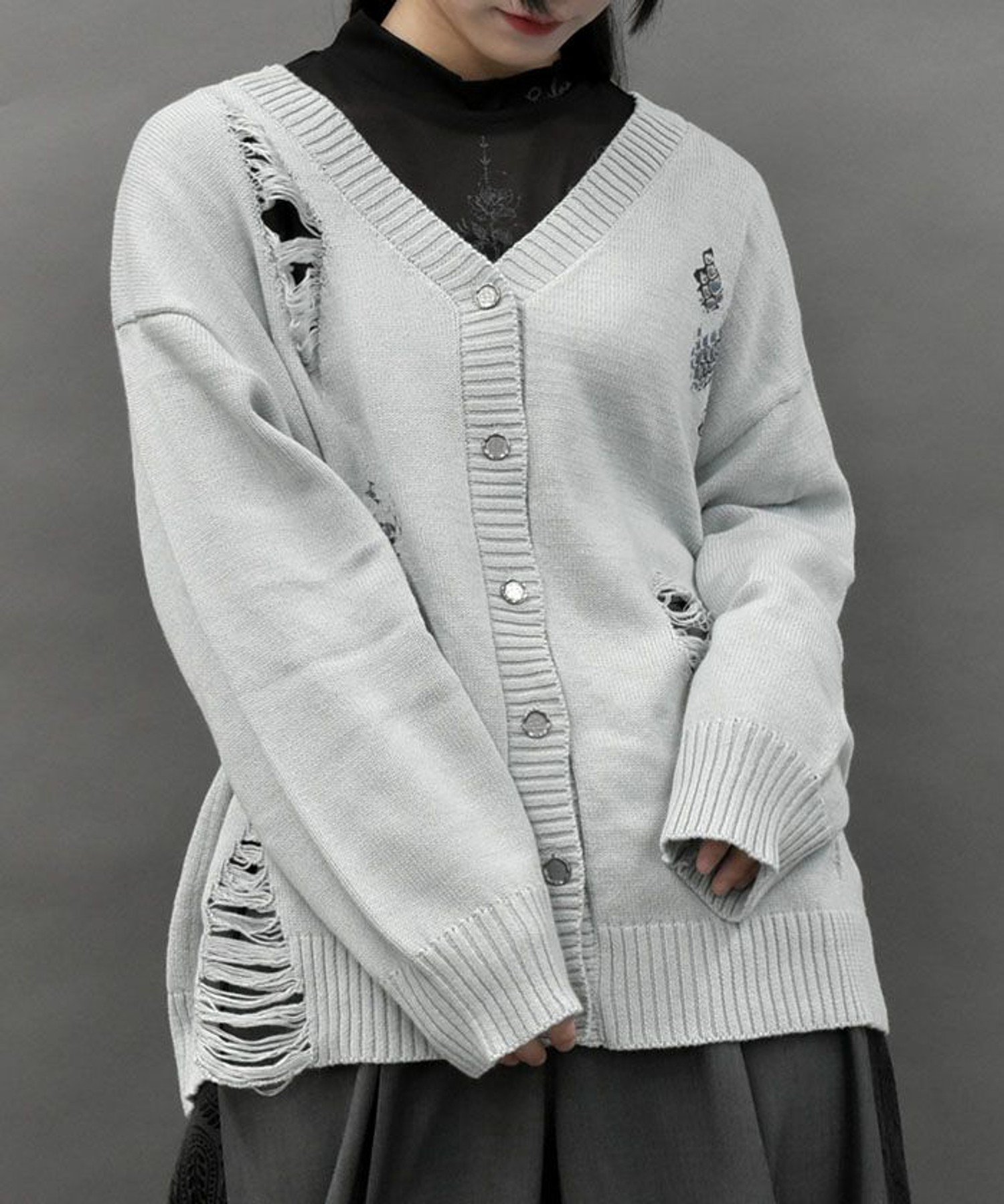 【SALE／35%OFF】axes femme POETIQUE スネークスケールダメージカーディガン アクシーズファム トップス カーディガン ブラック グレー ブルー【送料無料】