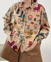 【SALE/20%OFF】aimoha - select - aimoha -select-/プリント柄フラップ風ポケットのオーバーシャツ アイモハ トップス シャツ・ブラウス ベージュ グレー【送料無料】