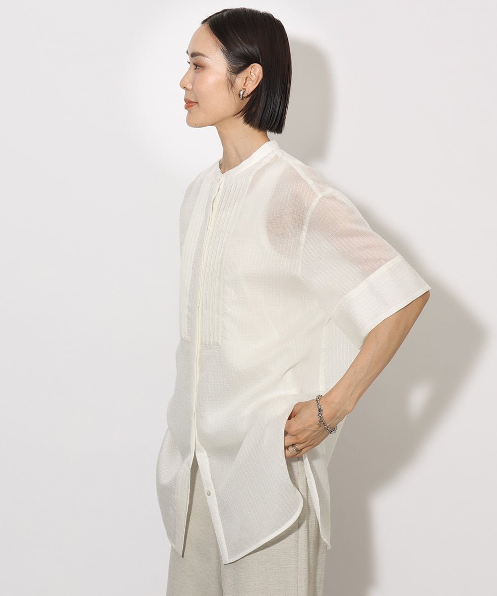 MICHEL KLEIN（小さいサイズ） [小さいサイズ]シアーチュニックブラウス メゾンドゥサンク トップス シャツ・ブラウス ホワイト ネイビー
