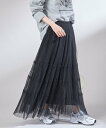 SHIPS WOMEN 《予約》<手洗い可能>チュール プリーツ ティアード スカート シップス スカート ロング・マキシスカート ワインレッド ブラック【送料無料】