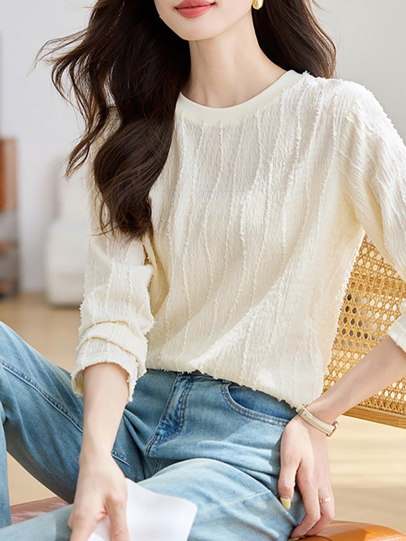 凹凸素材*ラウンドネックトップス レディース トップス ドゥー・ベル トップス カットソー・Tシャツ ベージュ