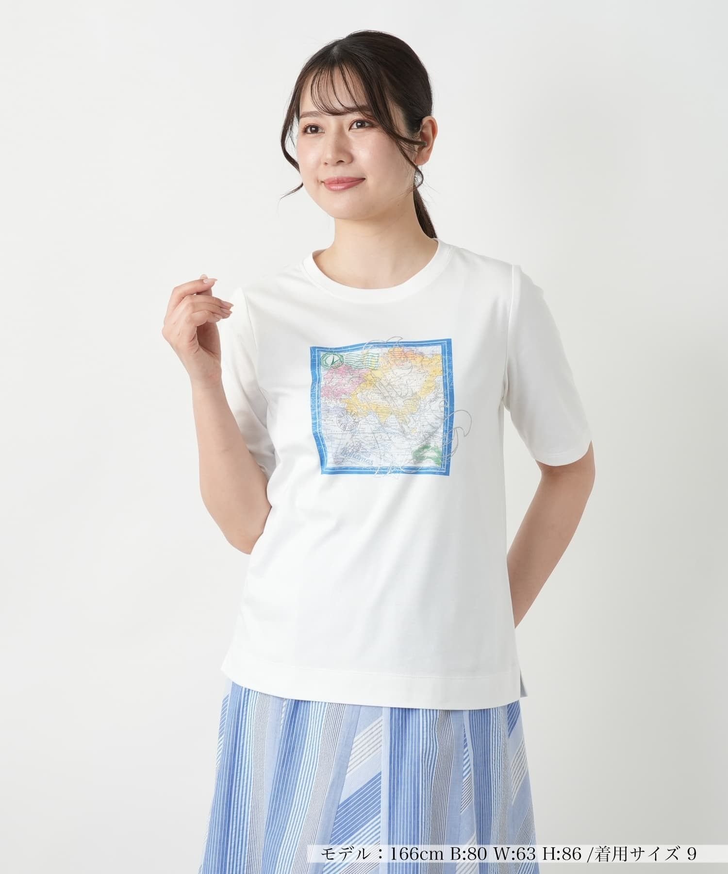 Leilian 刺繍プリントTシャツ レリアン トップス カットソー・Tシャツ ホワイト