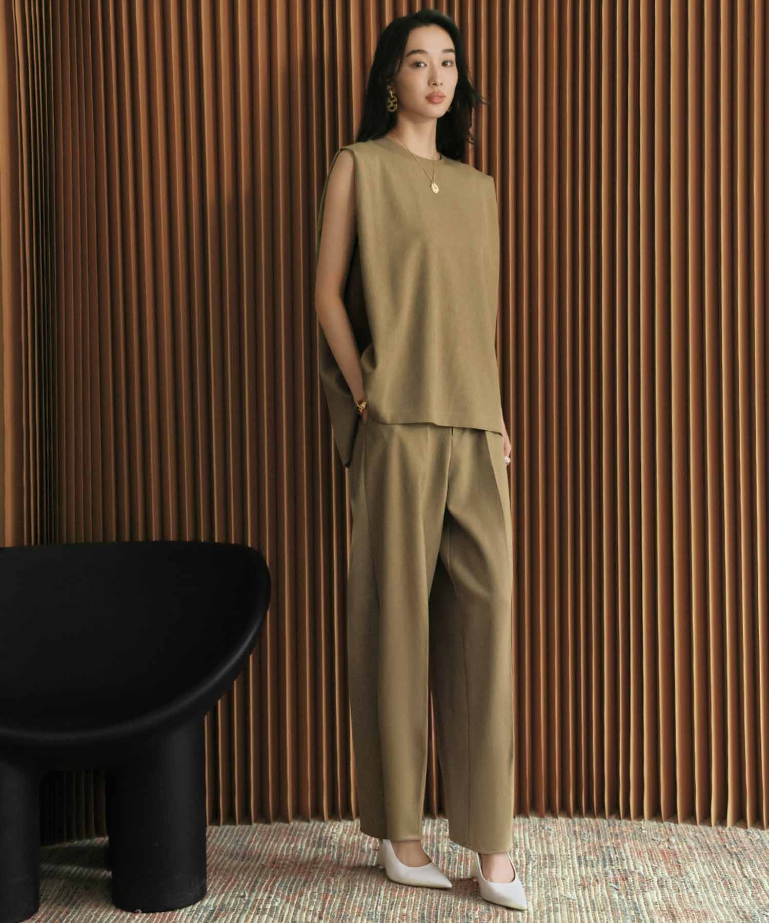 ELFRANK 【2026SS】セットアップ対応 センタープレスカーブパンツ ウエストゴム リバーフィールド アンド コー パンツ その他のパンツ ブラウン【送料無料】