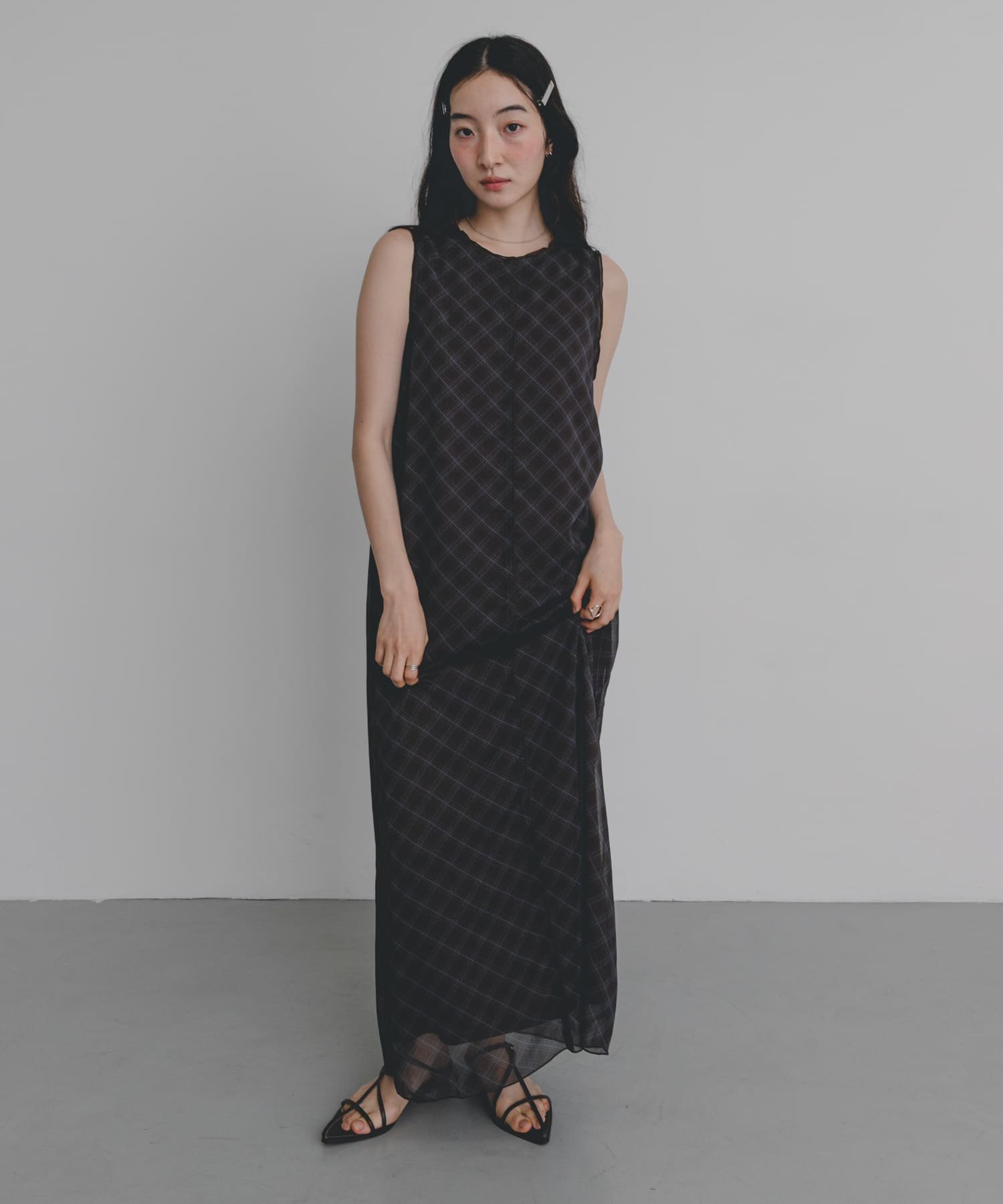 【SALE／15%OFF】SENSE OF PLACE チェックシアーナローワンピース センス オブ プレイス ワンピース・ドレス ワンピース ブラック ベージュ ブラウン【送料無料】