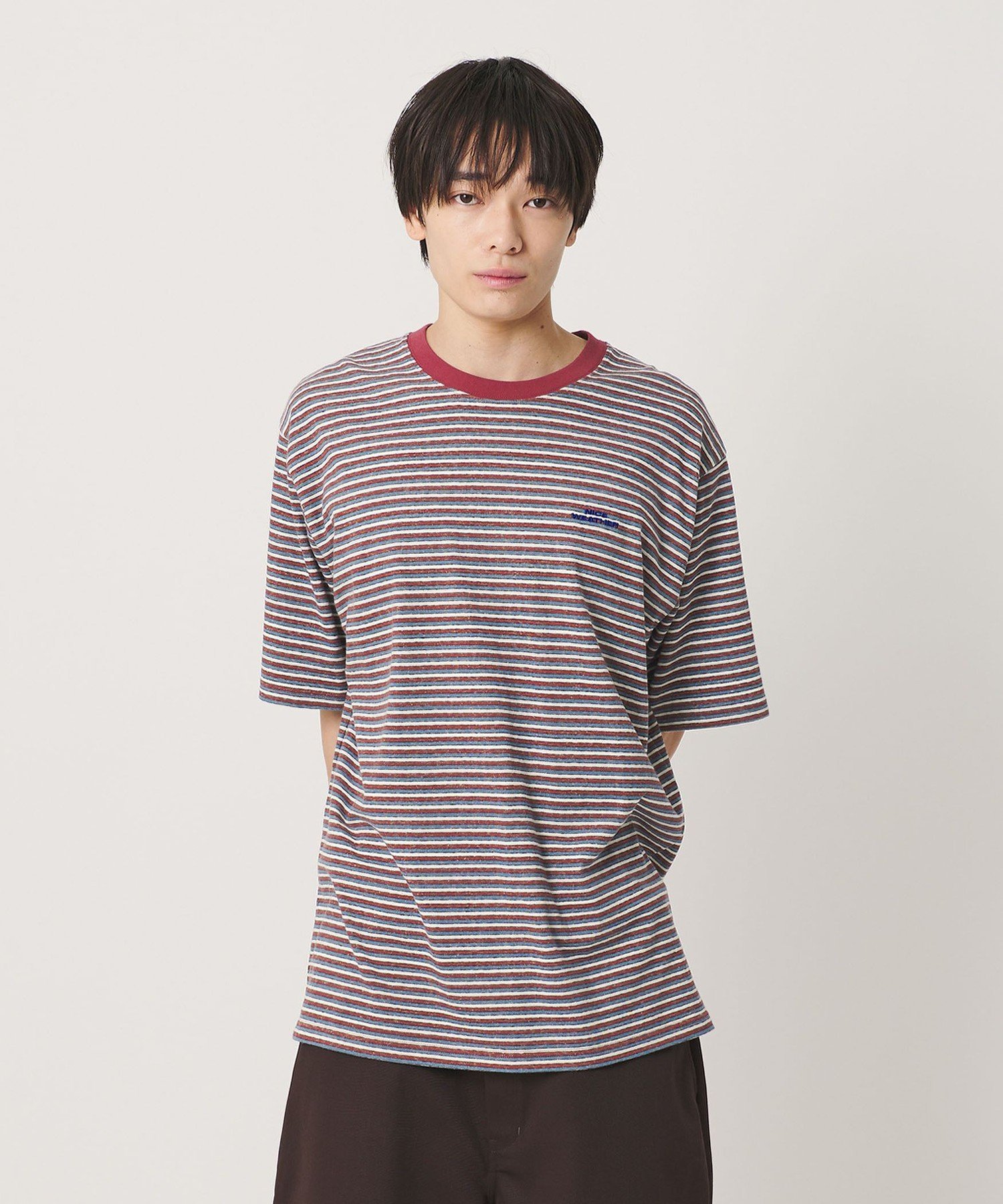 NICE WEATHER ＜NICE WEATHER＞マルチボーダー Tシャツ ビューティー＆ユース ユナイテッドアローズ トップス カットソー・Tシャツ ワインレッド イエロー