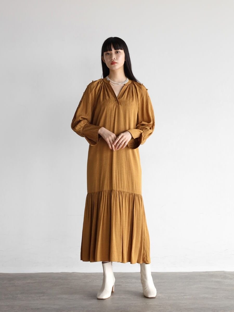 楽天Rakuten Fashion【SALE／49％OFF】LASUD キーネックジャガードフレアワンピース ラシュッド ワンピース・ドレス ワンピース イエロー グリーン ネイビー【送料無料】