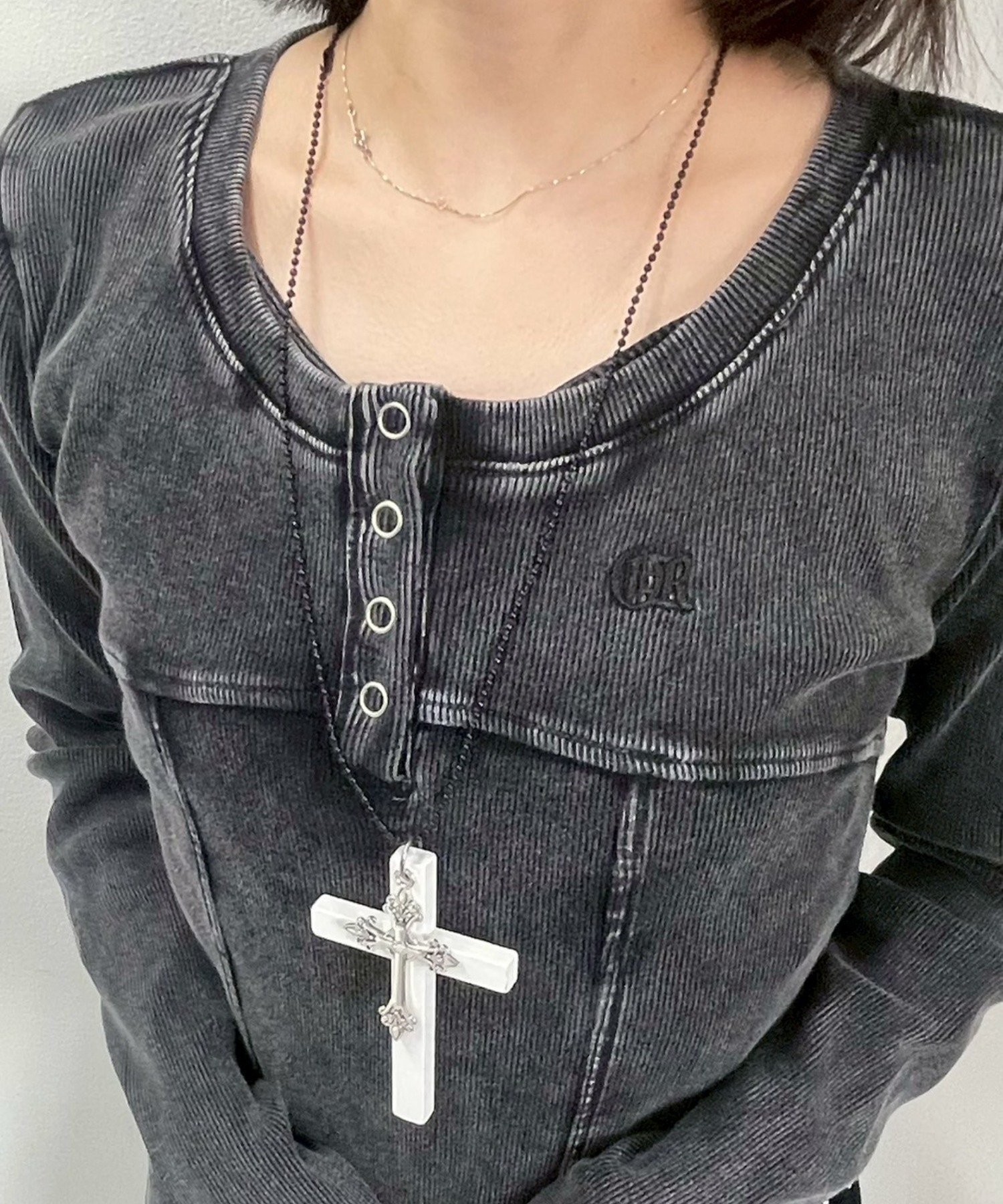 WEGO LADY'S LMIXウッドクロスネックレス ウィゴー アクセサリー・腕時計 ネックレス ホワイト ブラック