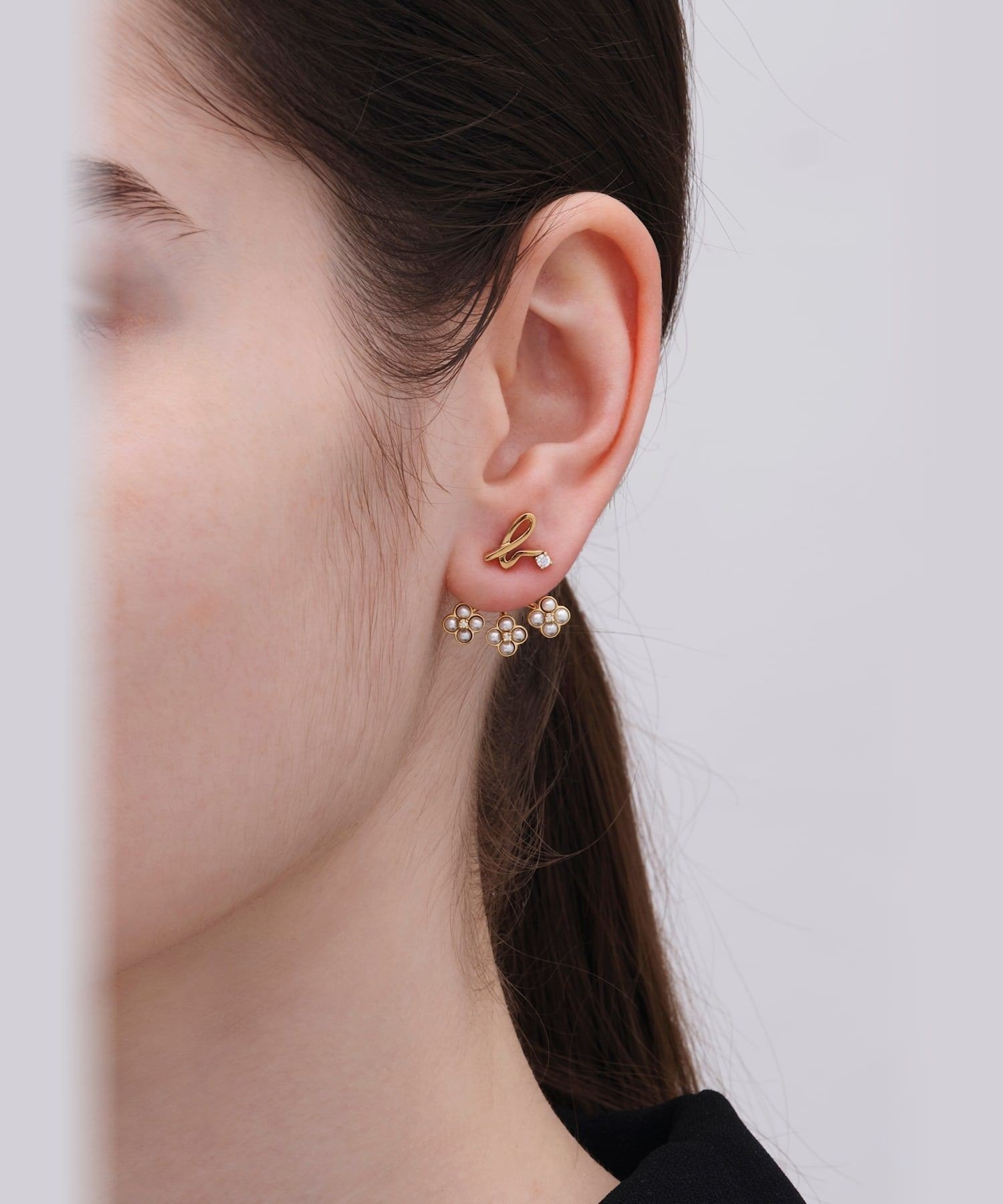 agnes b. FEMME b.ロゴ フラワーモチーフ パール ピアス "Double bloom" アニエスベー アクセサリー・腕時計 ピアス ゴールド【送料無料】