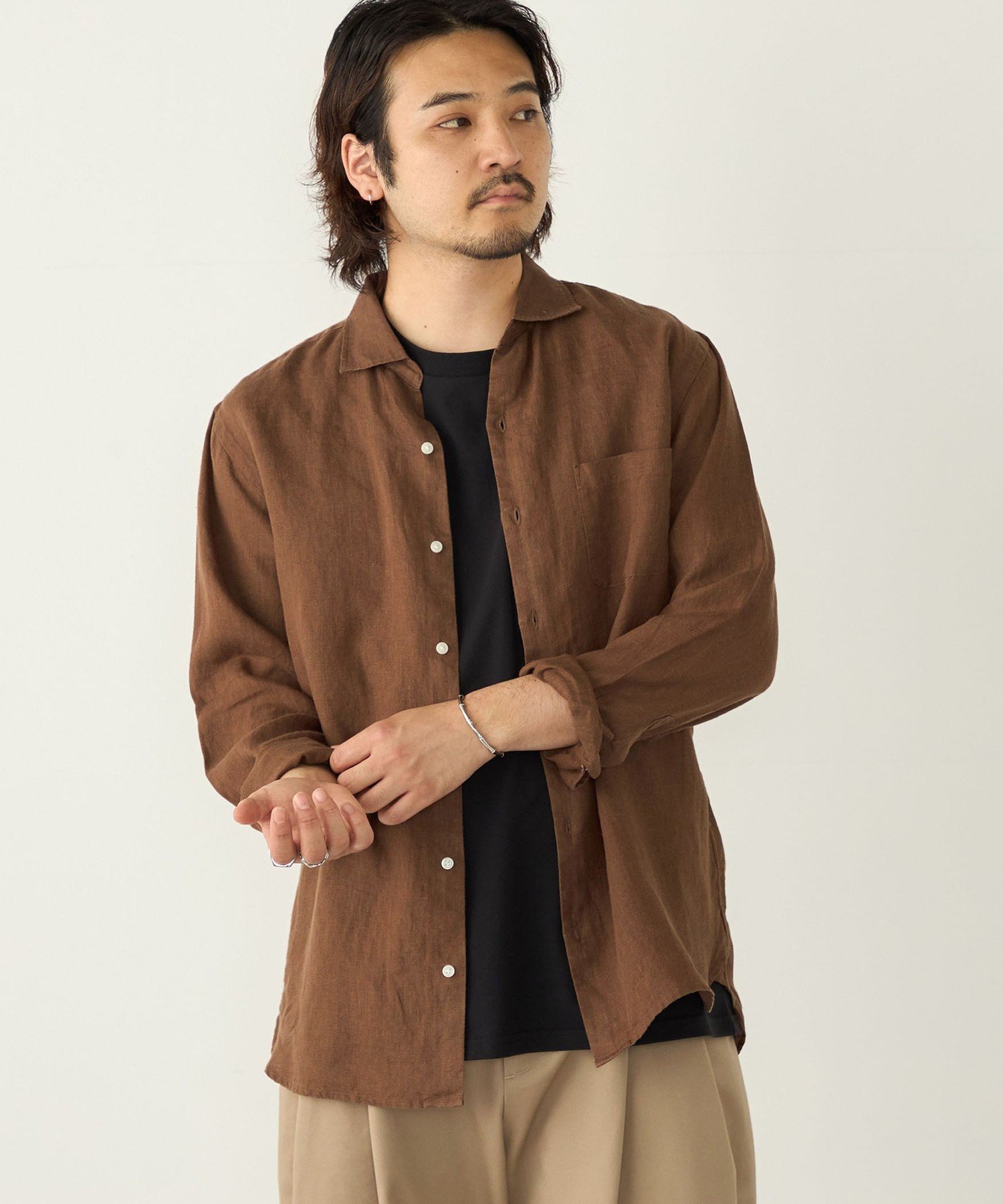 【SALE／30%OFF】SHIPS Colors SHIPS Colors:ユーロリネン ワイドカラー スキッパー シャツ◇ シップス トップス シャツ・ブラウス ブラウン ピンク ネイビー ホワイト【送料無料】