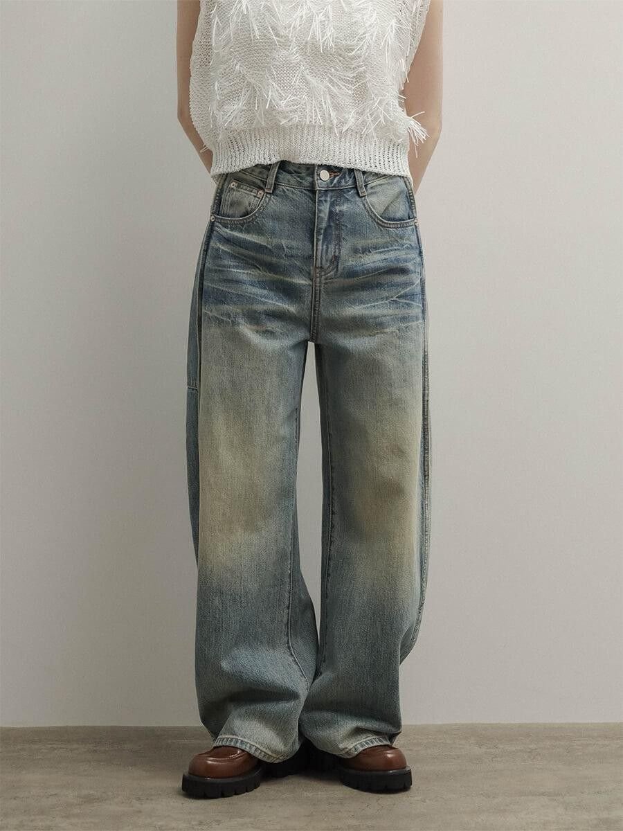 RADIATE 切り替えワイドストレートデニムパンツ ラシュッド パンツ ジーンズ・デニムパンツ ブルー