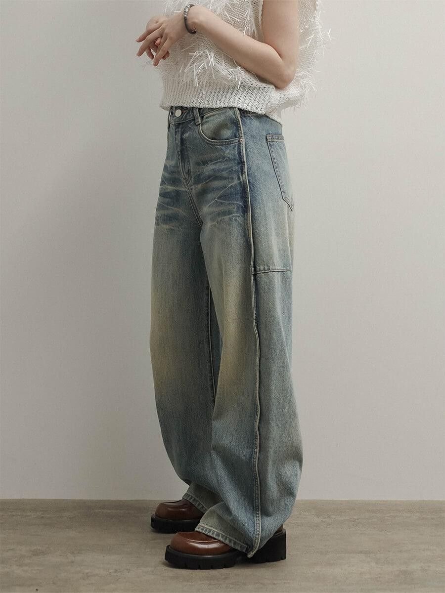 RADIATE 切り替えワイドストレートデニムパンツ ラシュッド パンツ ジーンズ・デニムパンツ ブルー
