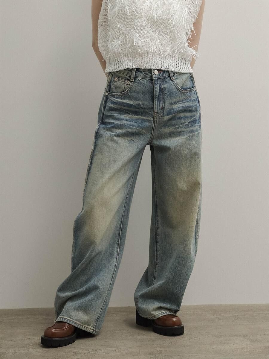 RADIATE 切り替えワイドストレートデニムパンツ ラシュッド パンツ ジーンズ・デニムパンツ ブルー