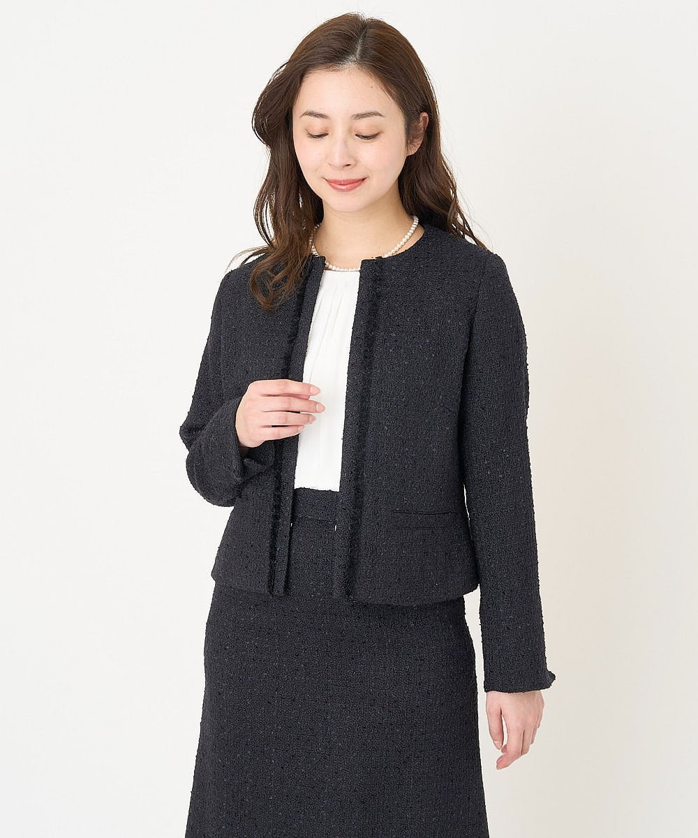 MICHEL KLEIN（小さいサイズ） [小さいサイズ]ファンシーツイードノーカラージャケット(セットアップ対応) メゾンドゥサンク ジャケット・アウター ノーカラージャケット グレー ネイビー